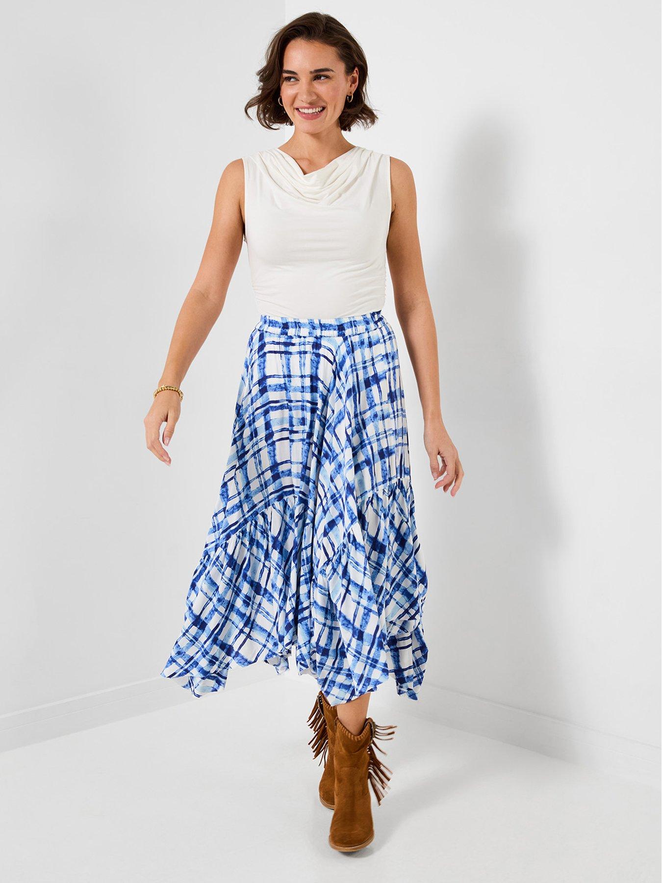Joe Browns Summer Check Hanky Hem Skirt - Blue