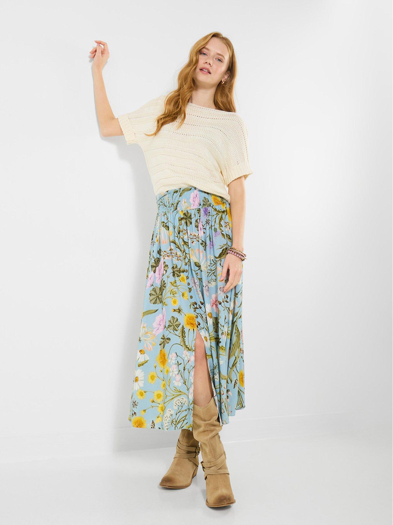 Joe Browns Spring Meadow Button Front Midi Skirt - Blue