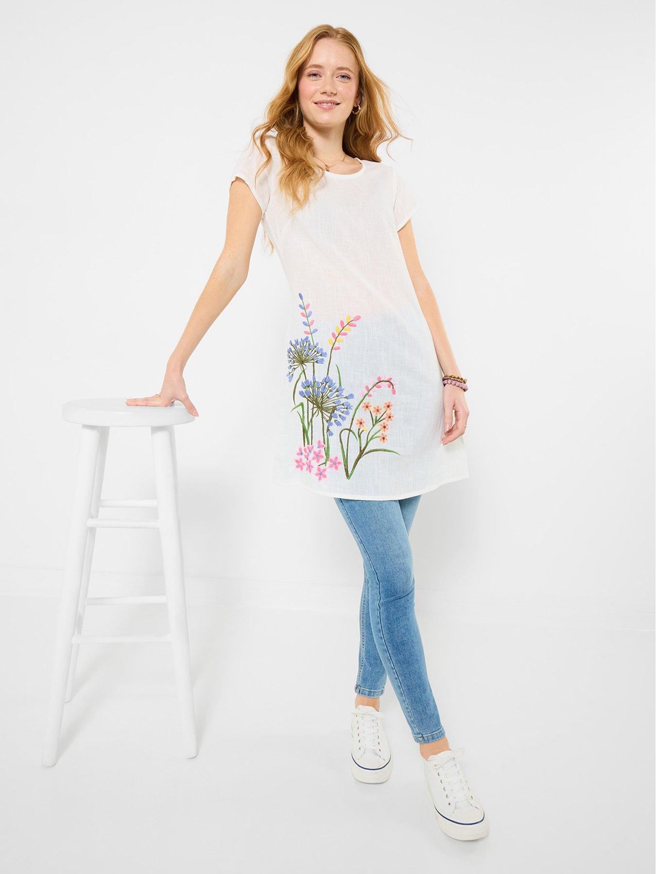  image of joe-browns-spring-meadow-embroidered-tunic-top-white