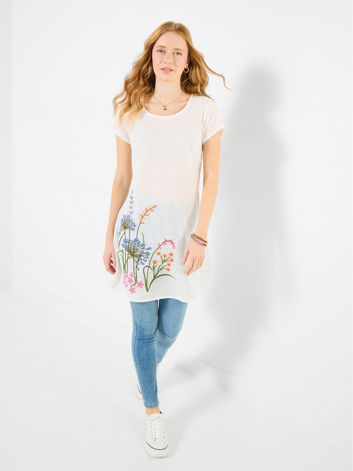  image of joe-browns-spring-meadow-embroidered-tunic-top-white