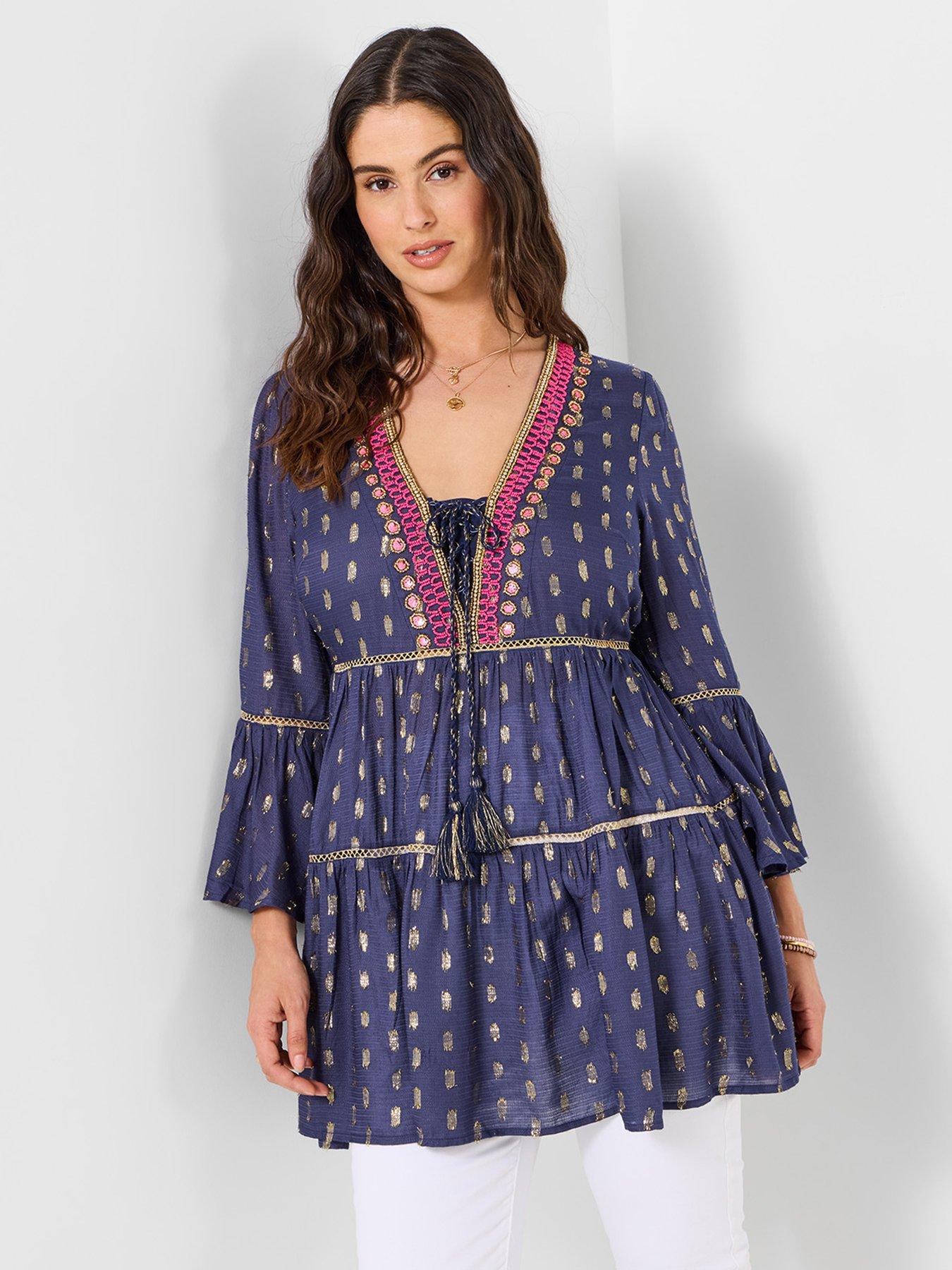Joe Browns Festival Vibes Beaded Tunic Dress - Blue