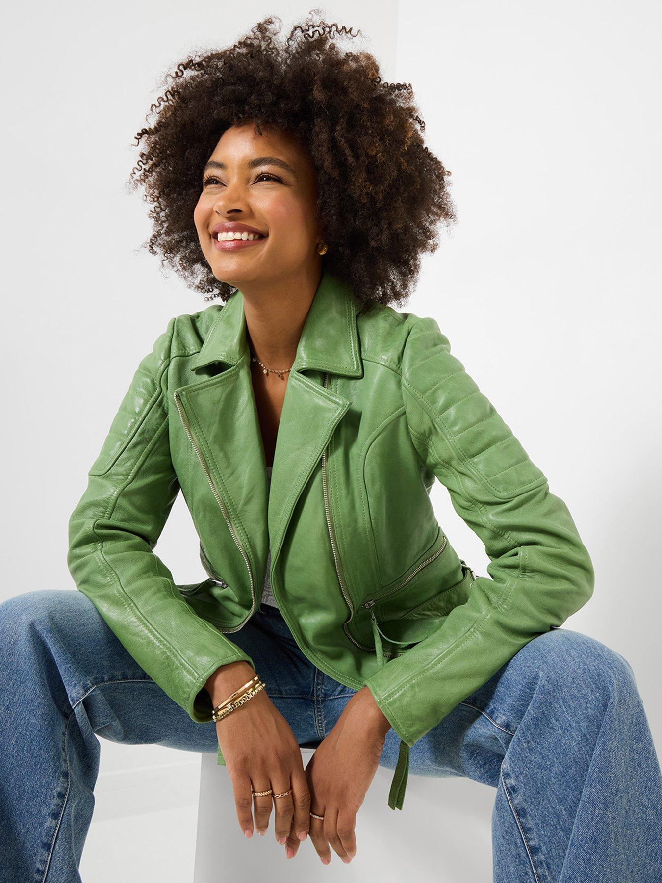 front image of joe-browns-leather-collared-biker-jacket-green