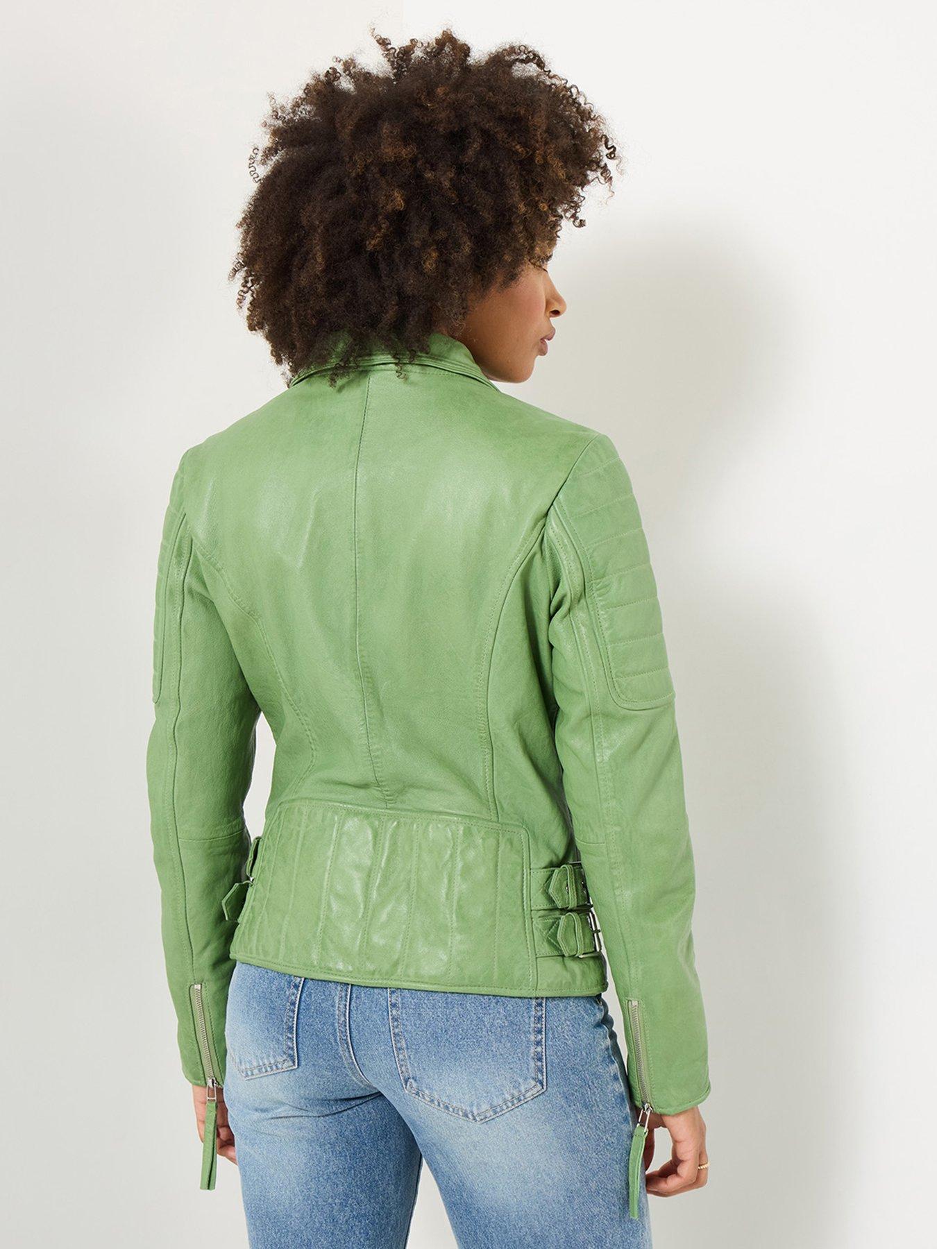  image of joe-browns-leather-collared-biker-jacket-green