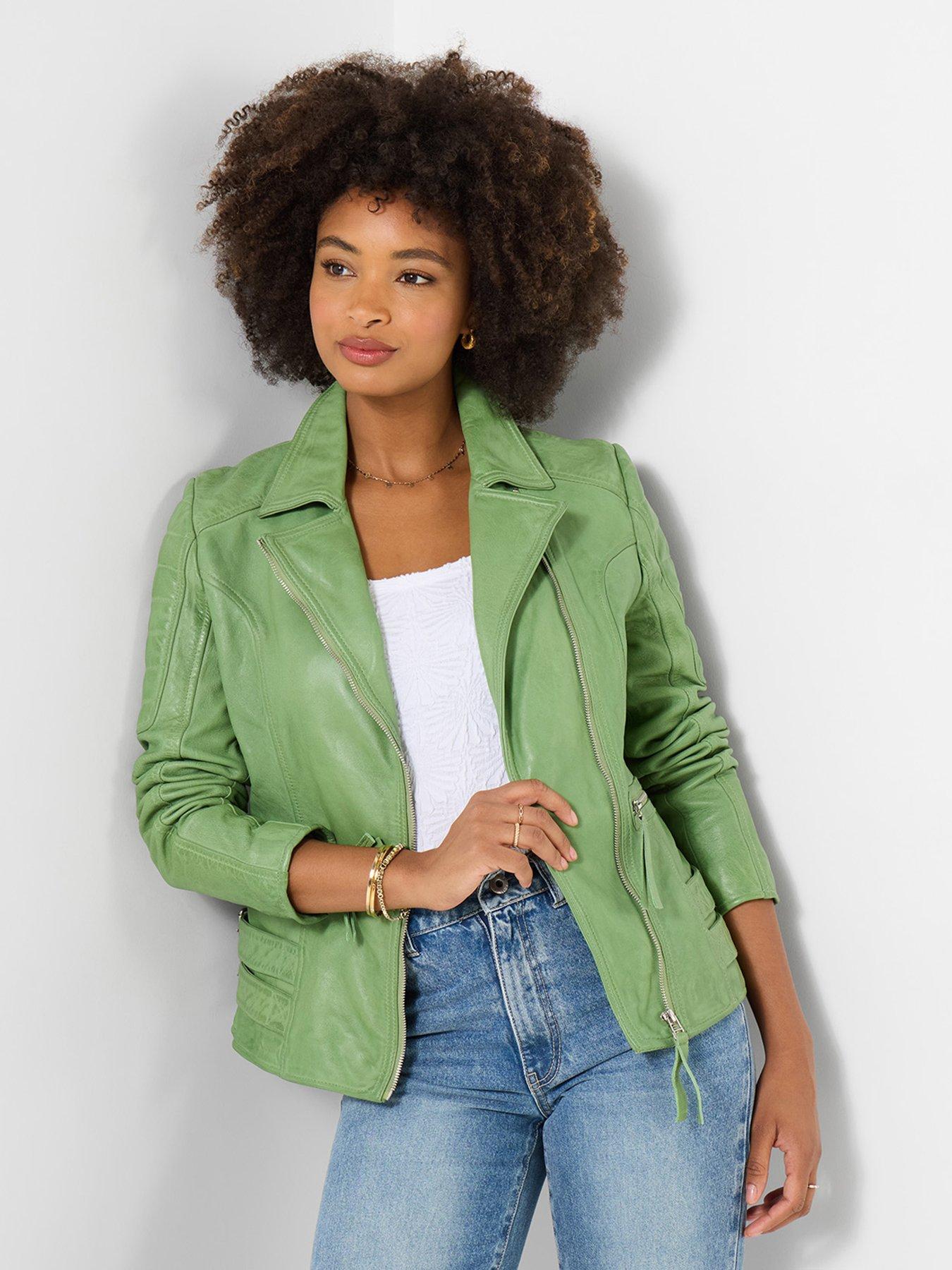  image of joe-browns-leather-collared-biker-jacket-green