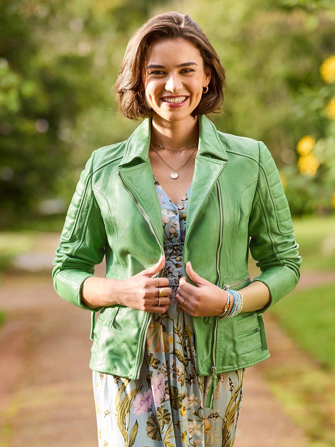  image of joe-browns-leather-collared-biker-jacket-green