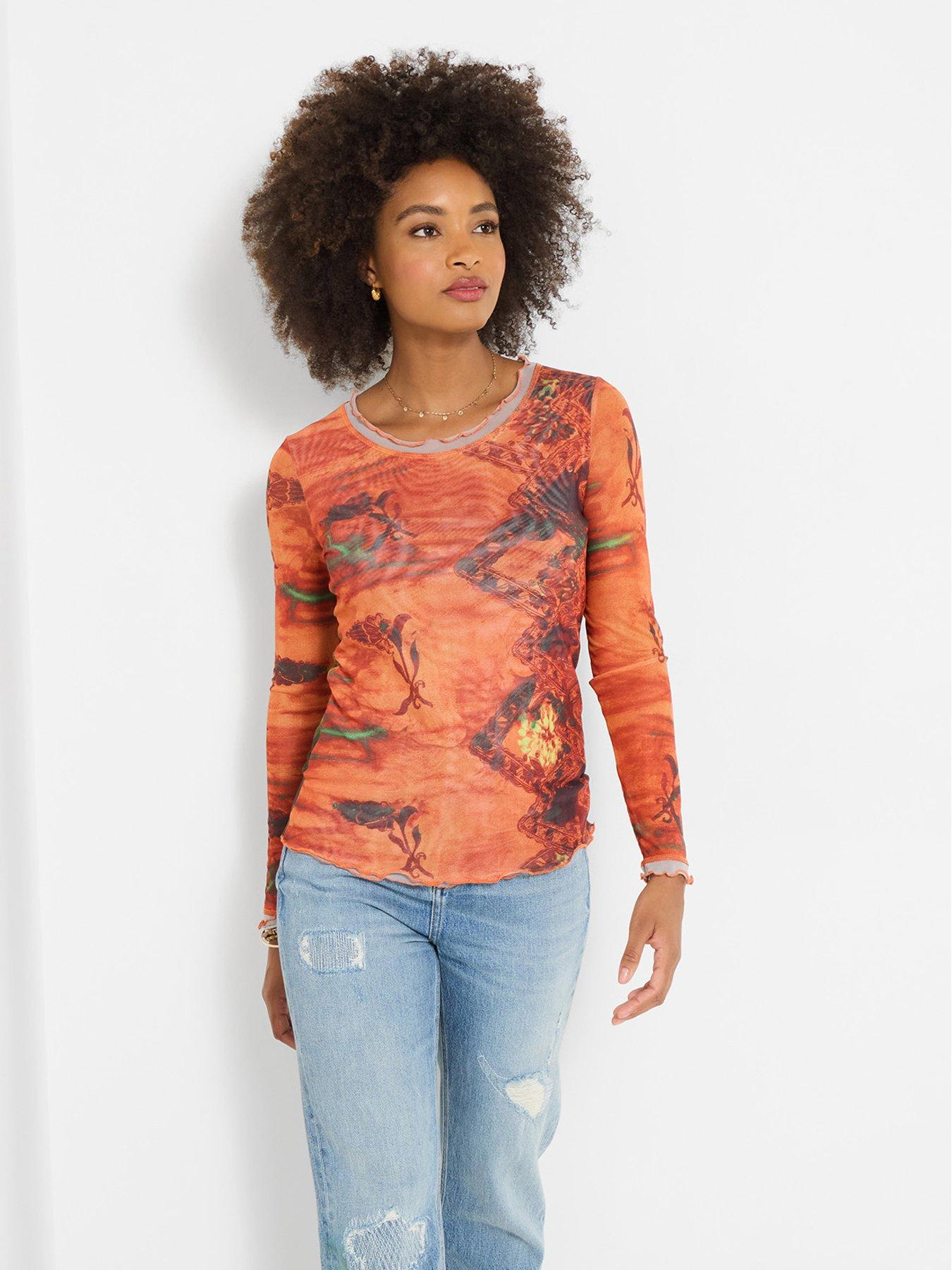  image of joe-browns-darcie-long-sleeve-mesh-top-orange