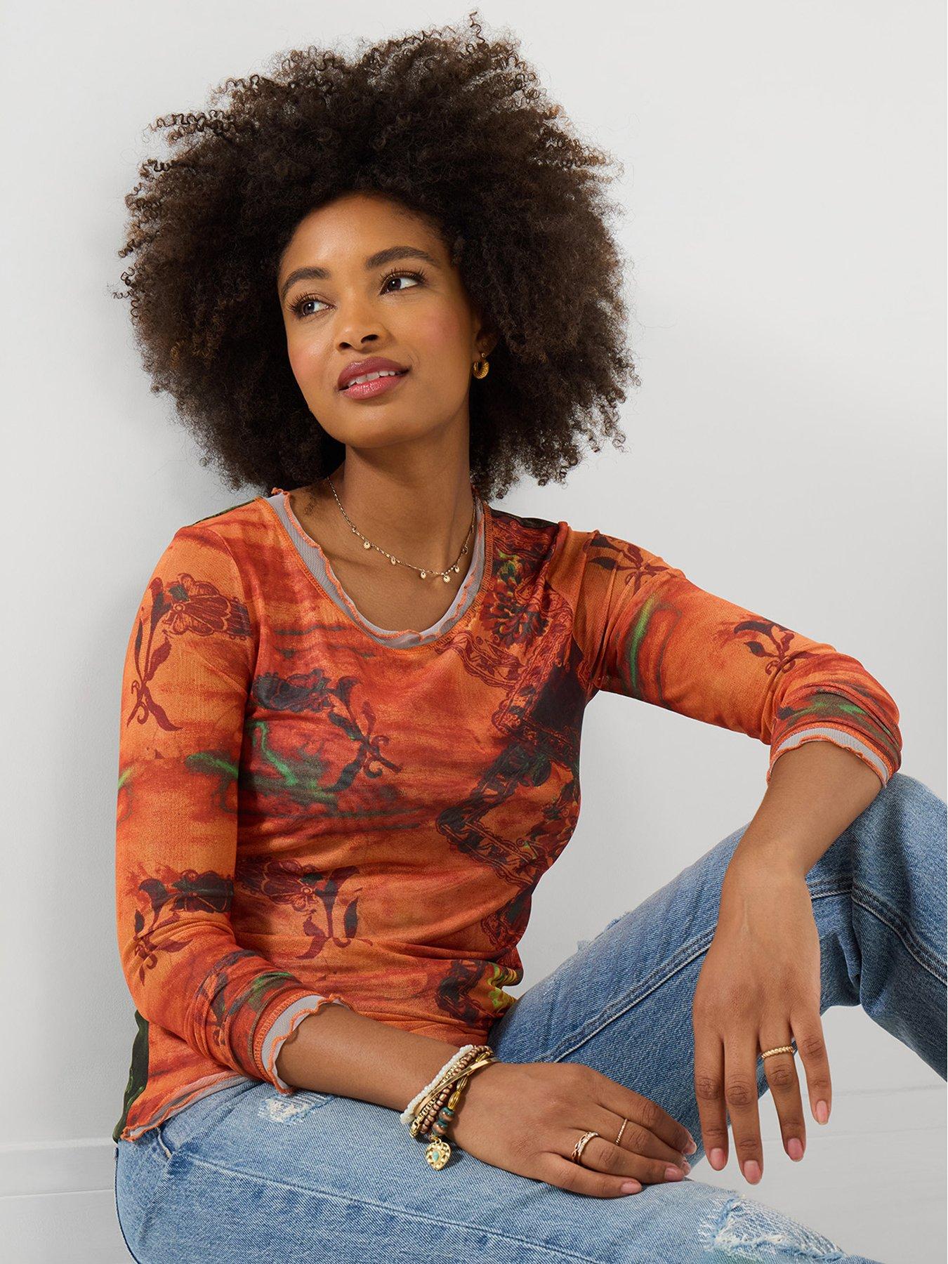  image of joe-browns-darcie-long-sleeve-mesh-top-orange