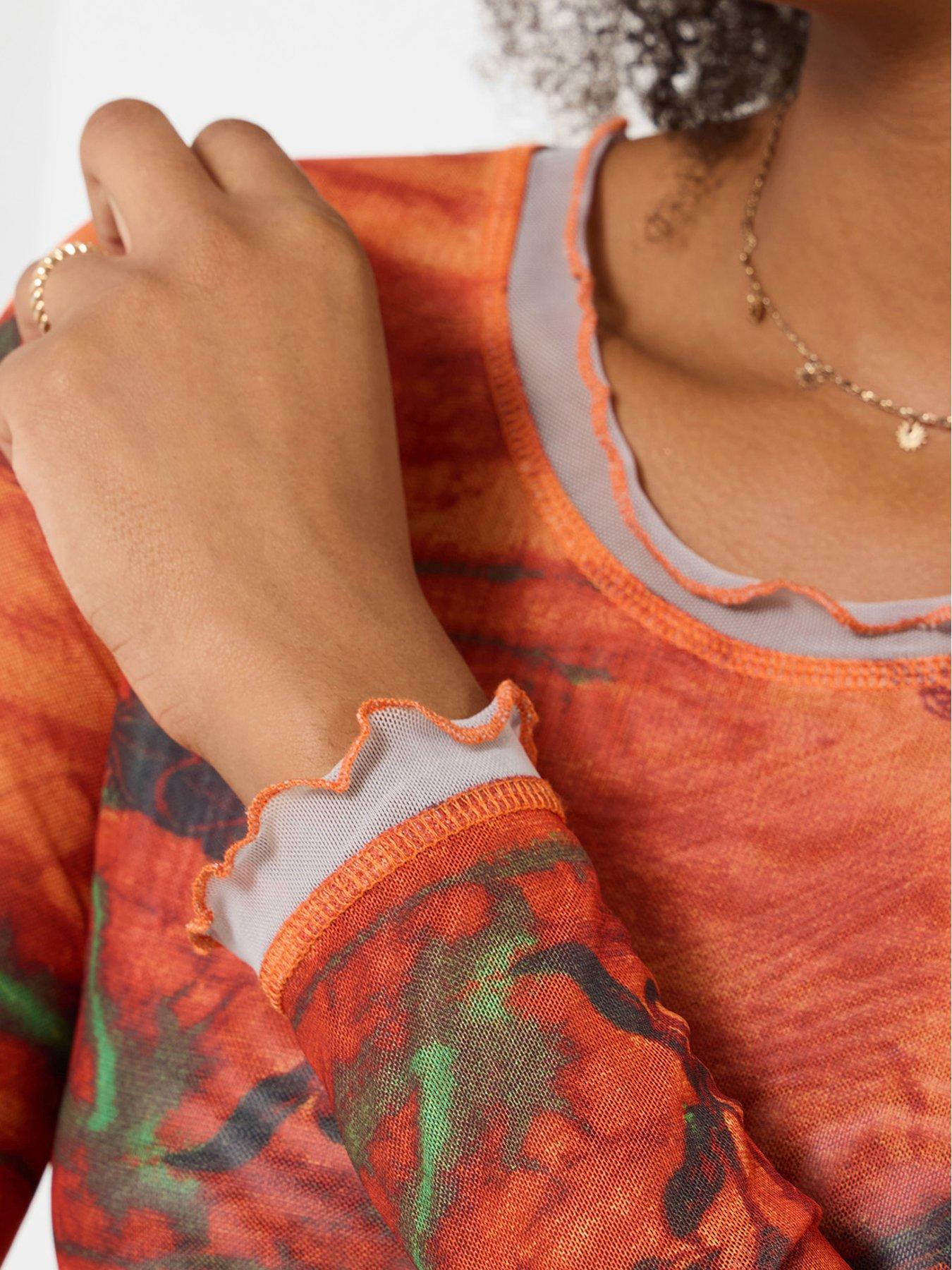  image of joe-browns-darcie-long-sleeve-mesh-top-orange