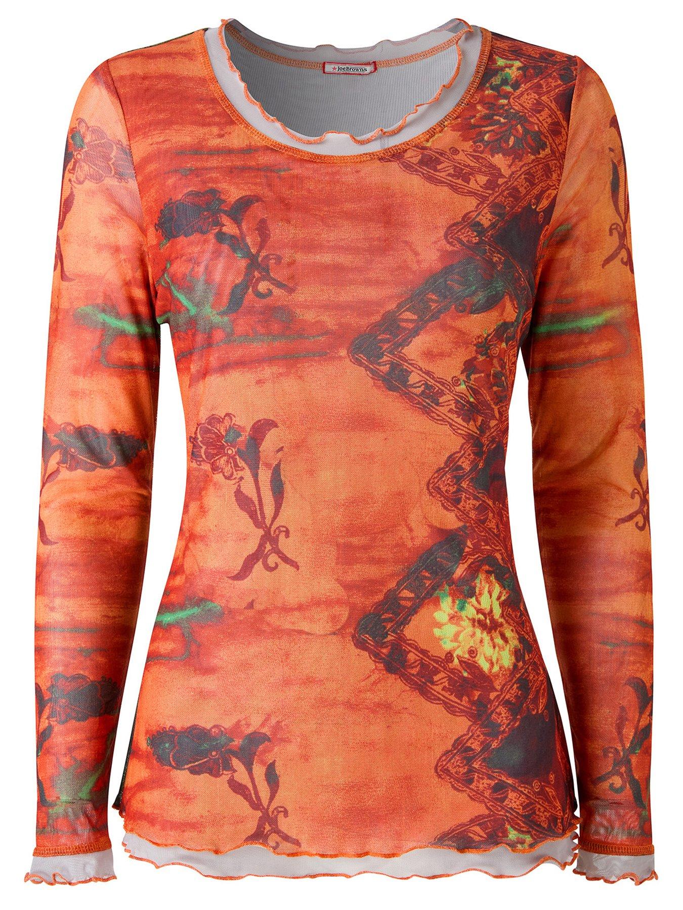  image of joe-browns-darcie-long-sleeve-mesh-top-orange