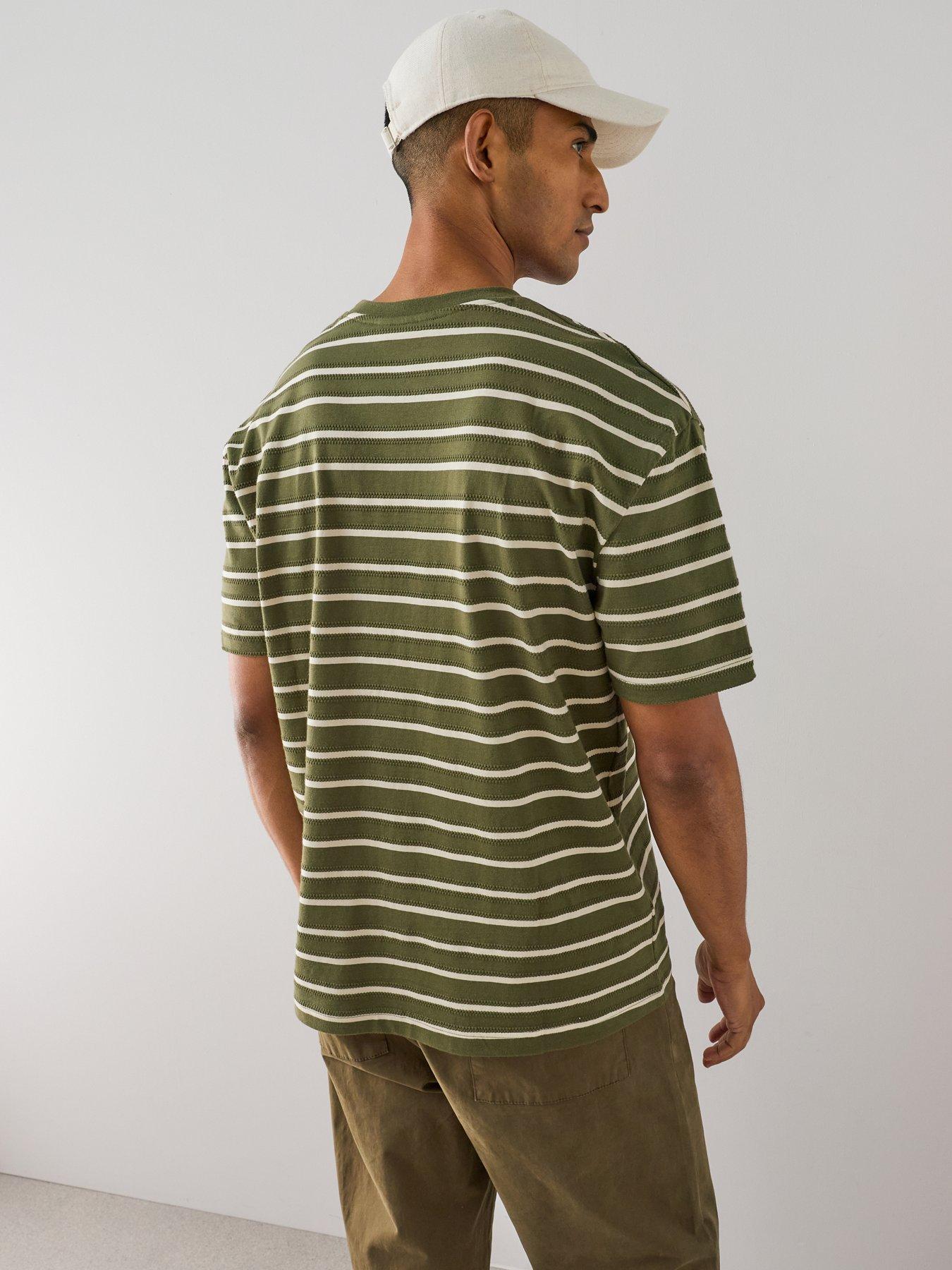Image 2 of 7 of The Very Collection Pure Cotton Relaxed Fit Textured Stripe T-Shirt - Khaki&nbsp;