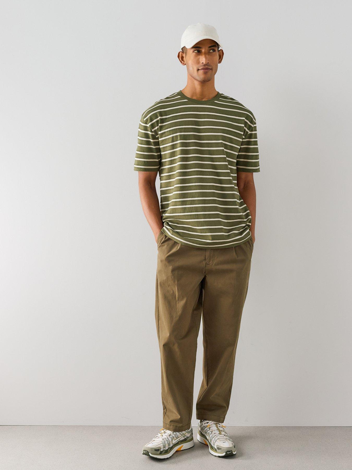 Image 3 of 7 of The Very Collection Pure Cotton Relaxed Fit Textured Stripe T-Shirt - Khaki&nbsp;