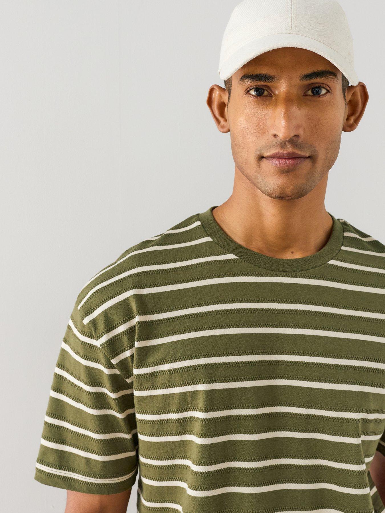 Image 4 of 7 of The Very Collection Pure Cotton Relaxed Fit Textured Stripe T-Shirt - Khaki&nbsp;