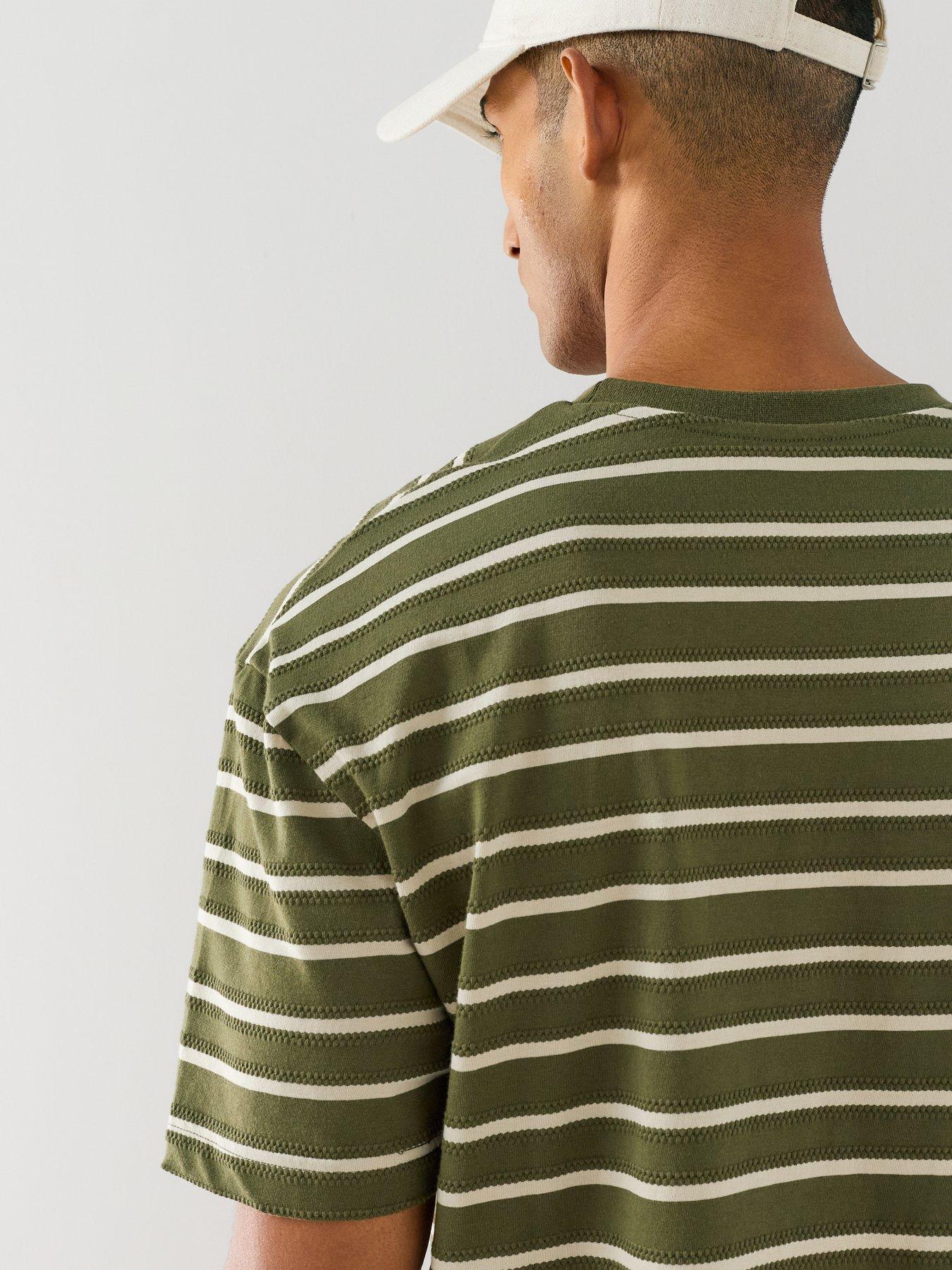 Image 6 of 7 of The Very Collection Pure Cotton Relaxed Fit Textured Stripe T-Shirt - Khaki&nbsp;