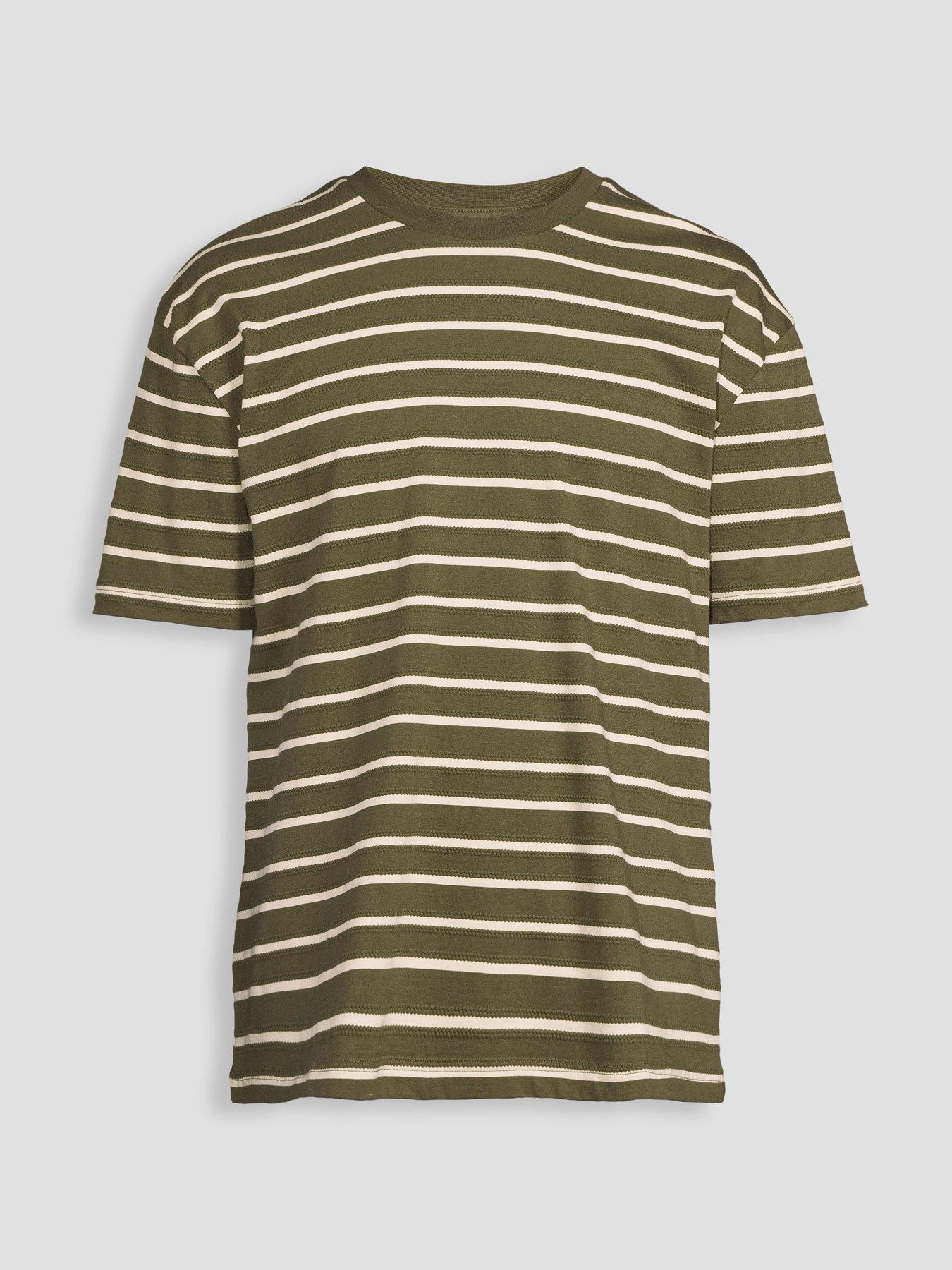 Image 7 of 7 of The Very Collection Pure Cotton Relaxed Fit Textured Stripe T-Shirt - Khaki&nbsp;