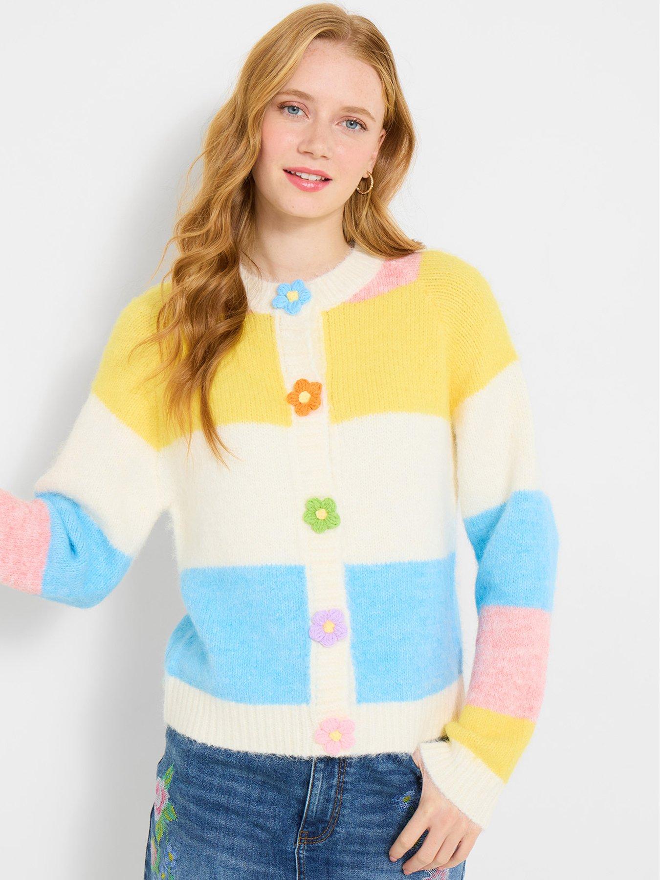  image of joe-browns-lola-flower-button-stripe-cardigan-multi
