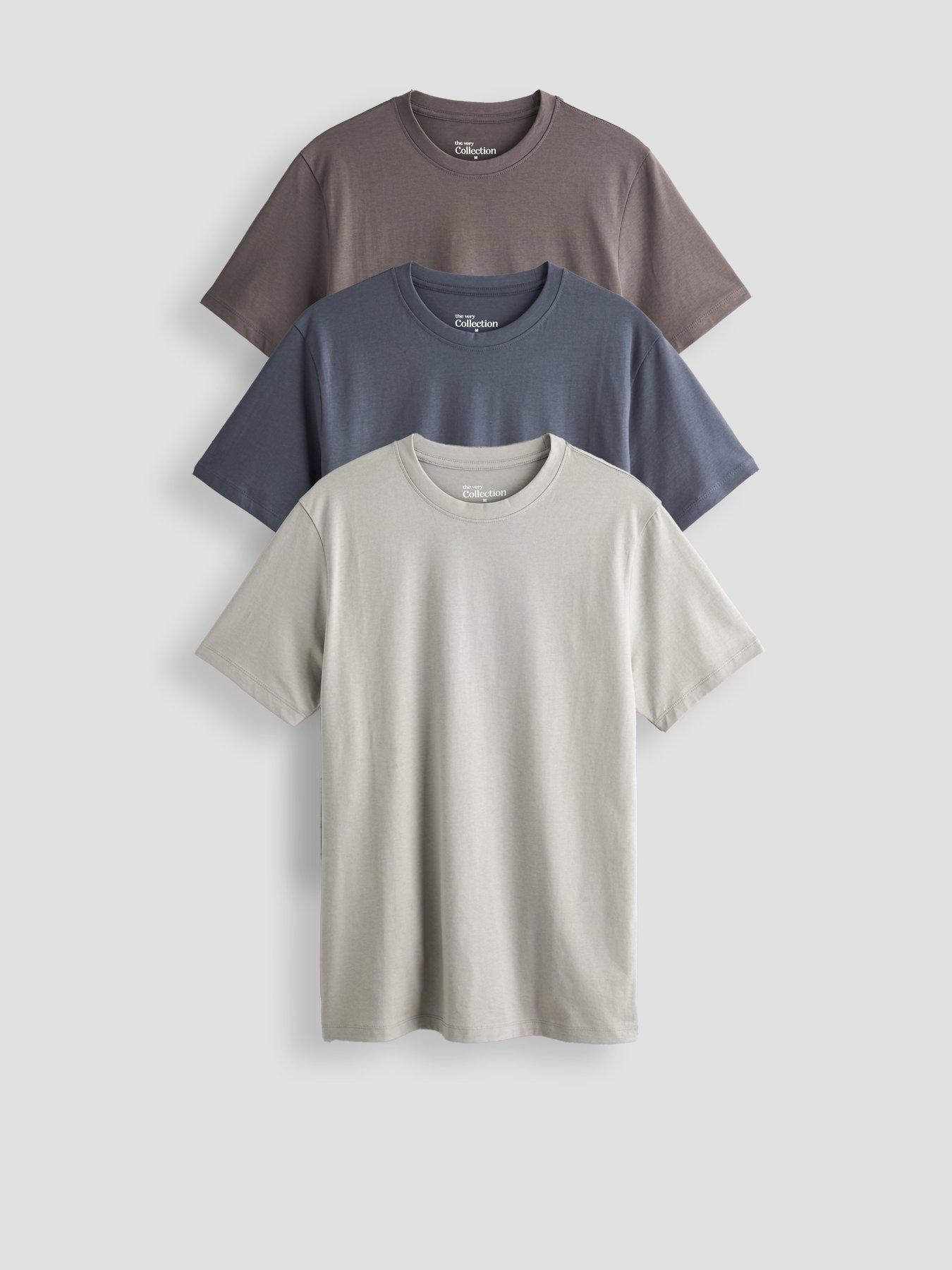 Image 1 of 7 of The Very Collection 3 Pack Essentials T-shirts - Light Grey/blue/charcoal