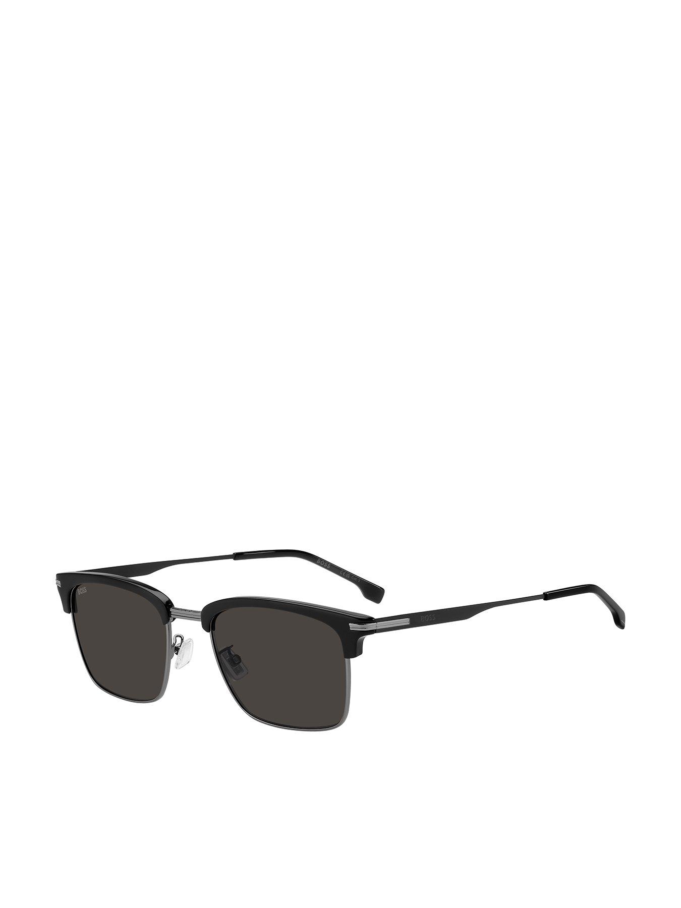 front image of boss-rectangular-browline-sunglasses-dark-grey