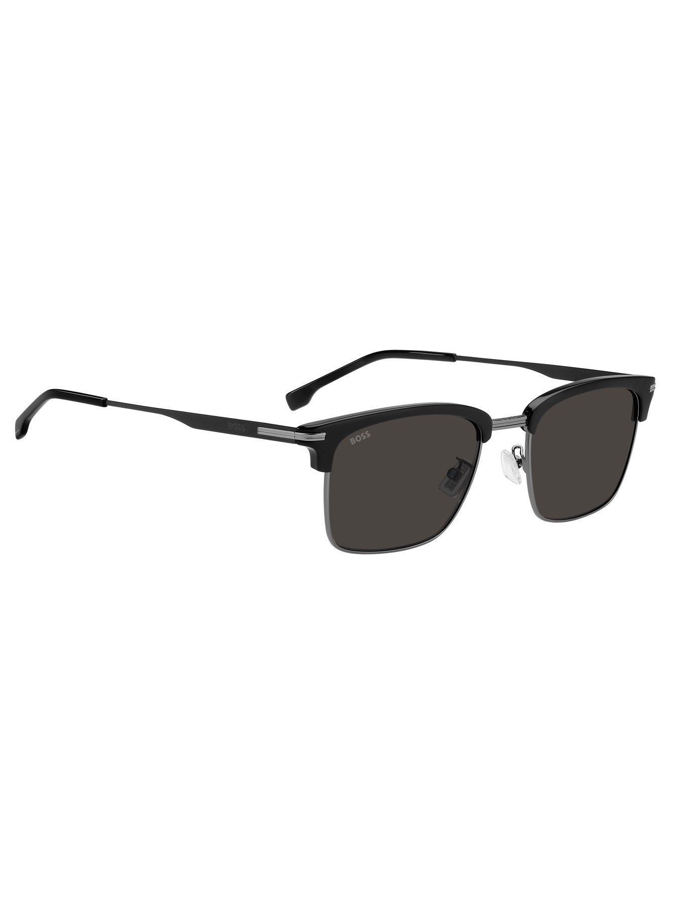  image of boss-rectangular-browline-sunglasses-dark-grey