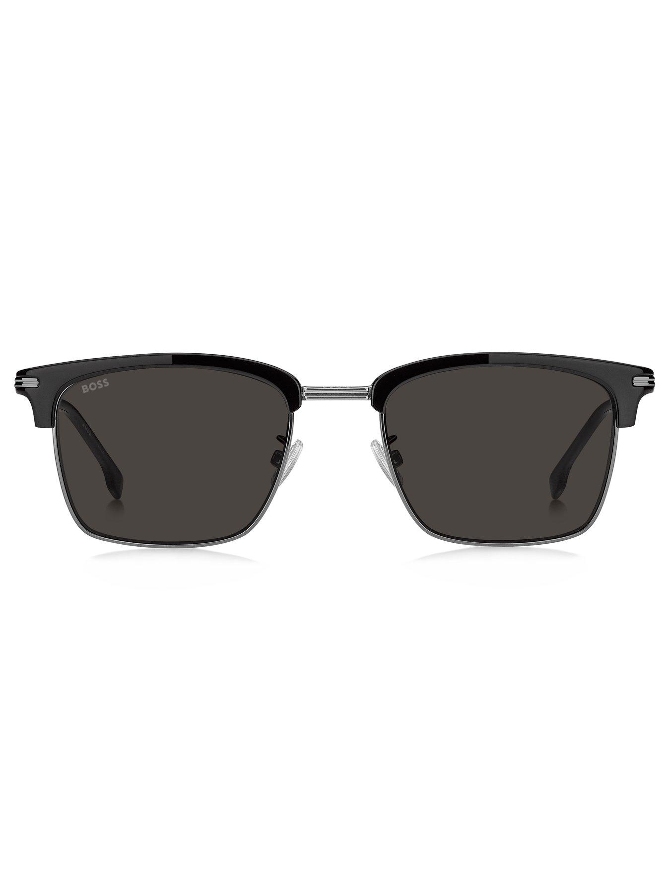  image of boss-rectangular-browline-sunglasses-dark-grey