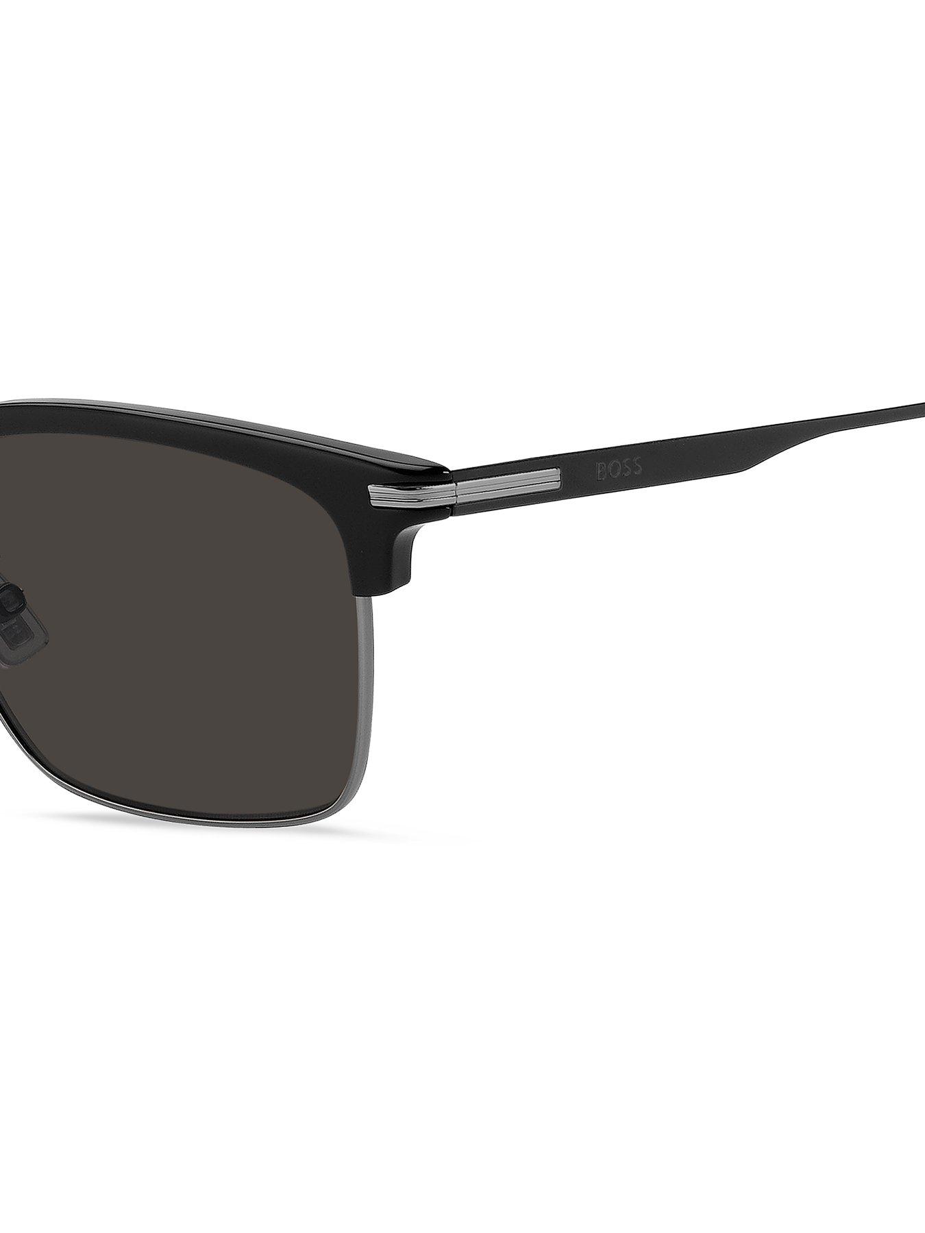 image of boss-rectangular-browline-sunglasses-dark-grey