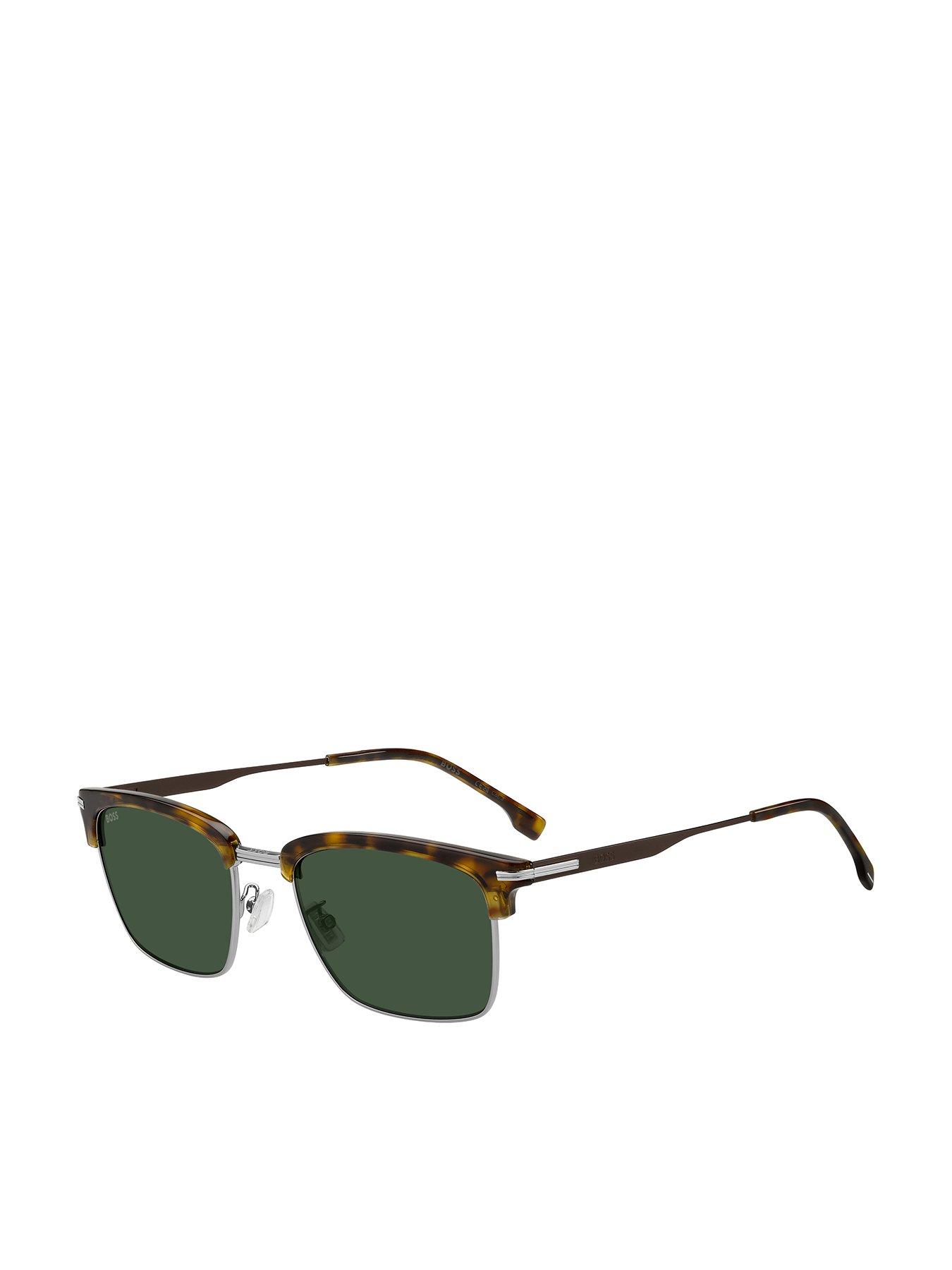 front image of boss-rectangular-browline-sunglasses-black