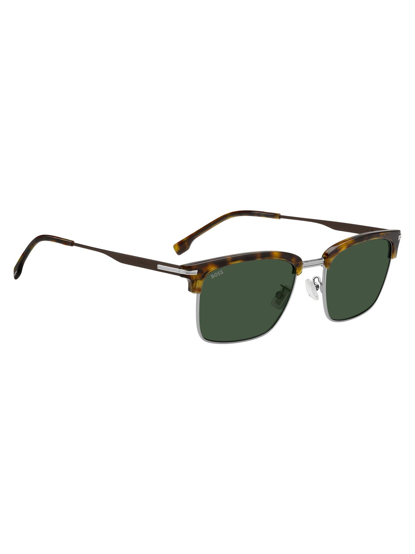  image of boss-rectangular-browline-sunglasses-black