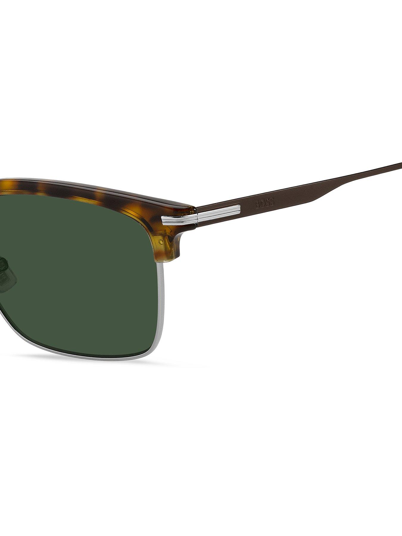  image of boss-rectangular-browline-sunglasses-black