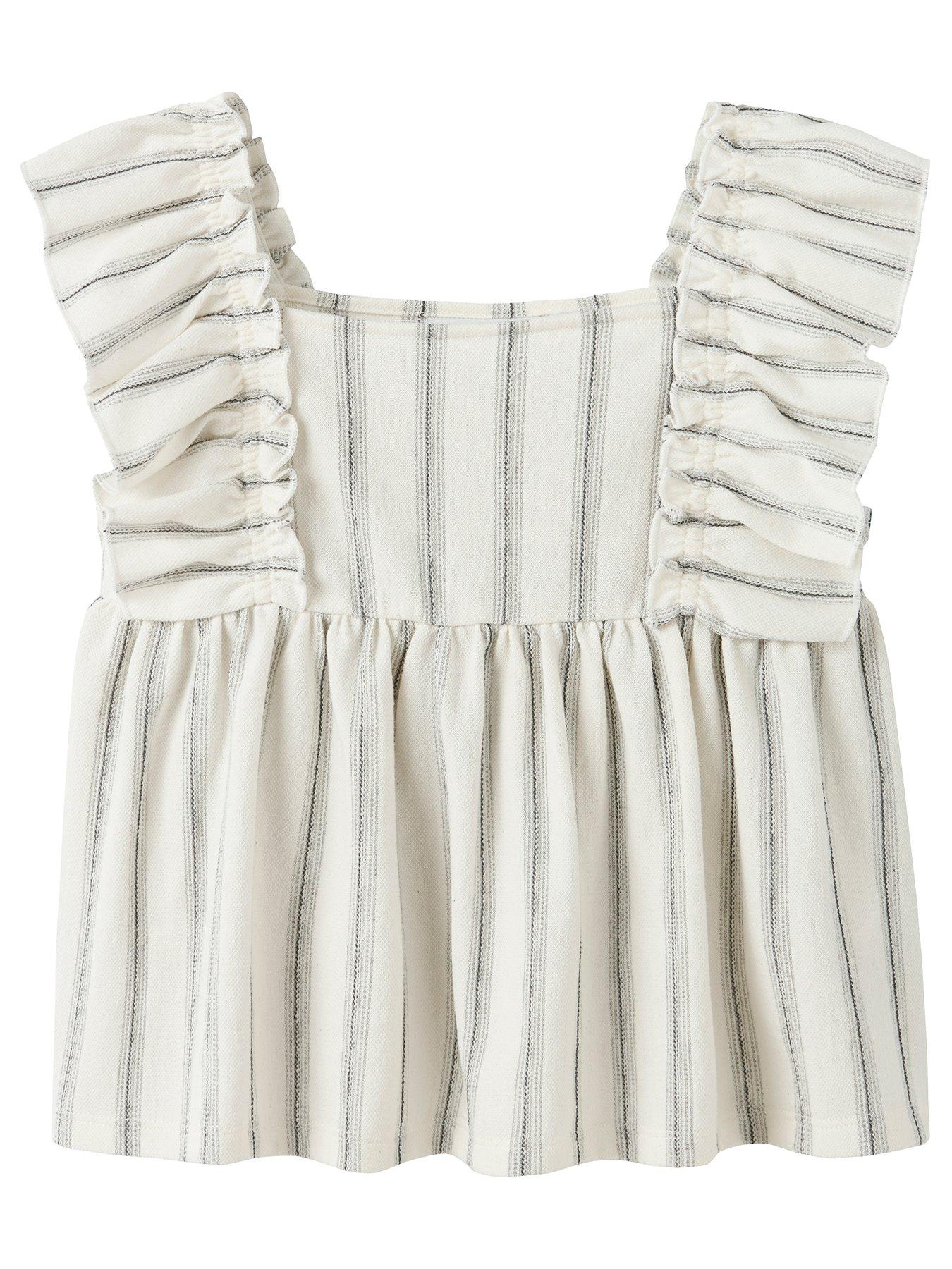Image 1 of 3 of Name It Girls Frill Stripe Co-Ord Blouse - Beige