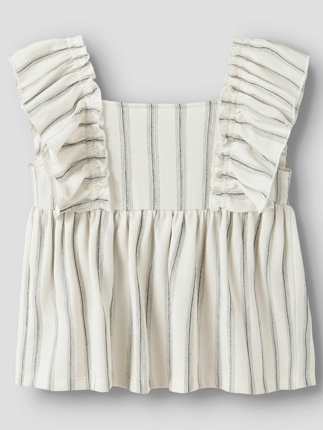 Image 2 of 3 of Name It Girls Frill Stripe Co-Ord Blouse - Beige