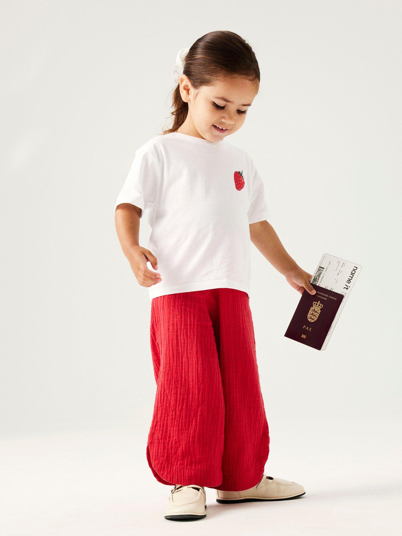 Image 1 of 4 of Name It Mini Girls Strawberry Back Print Tshirt - White