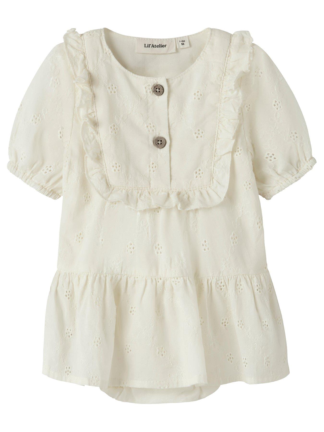 Image 1 of 3 of Lil Atelier Baby Girls Sibling Woven Body Dress - Light Yellow