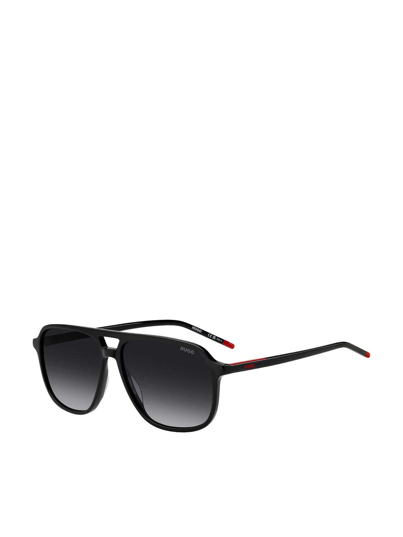 front image of hugo-square-double-bridge-sunglasses--black