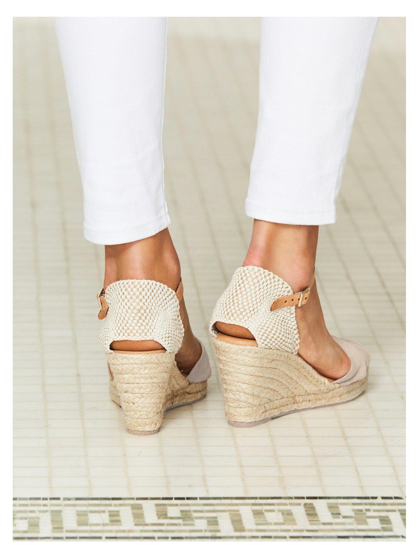 Image 4 of 5 of Sosandar Ankle Strap Mid Wedge Espadrille - Beige