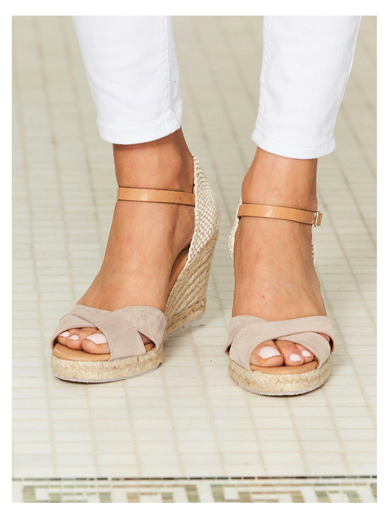 Image 5 of 5 of Sosandar Ankle Strap Mid Wedge Espadrille - Beige