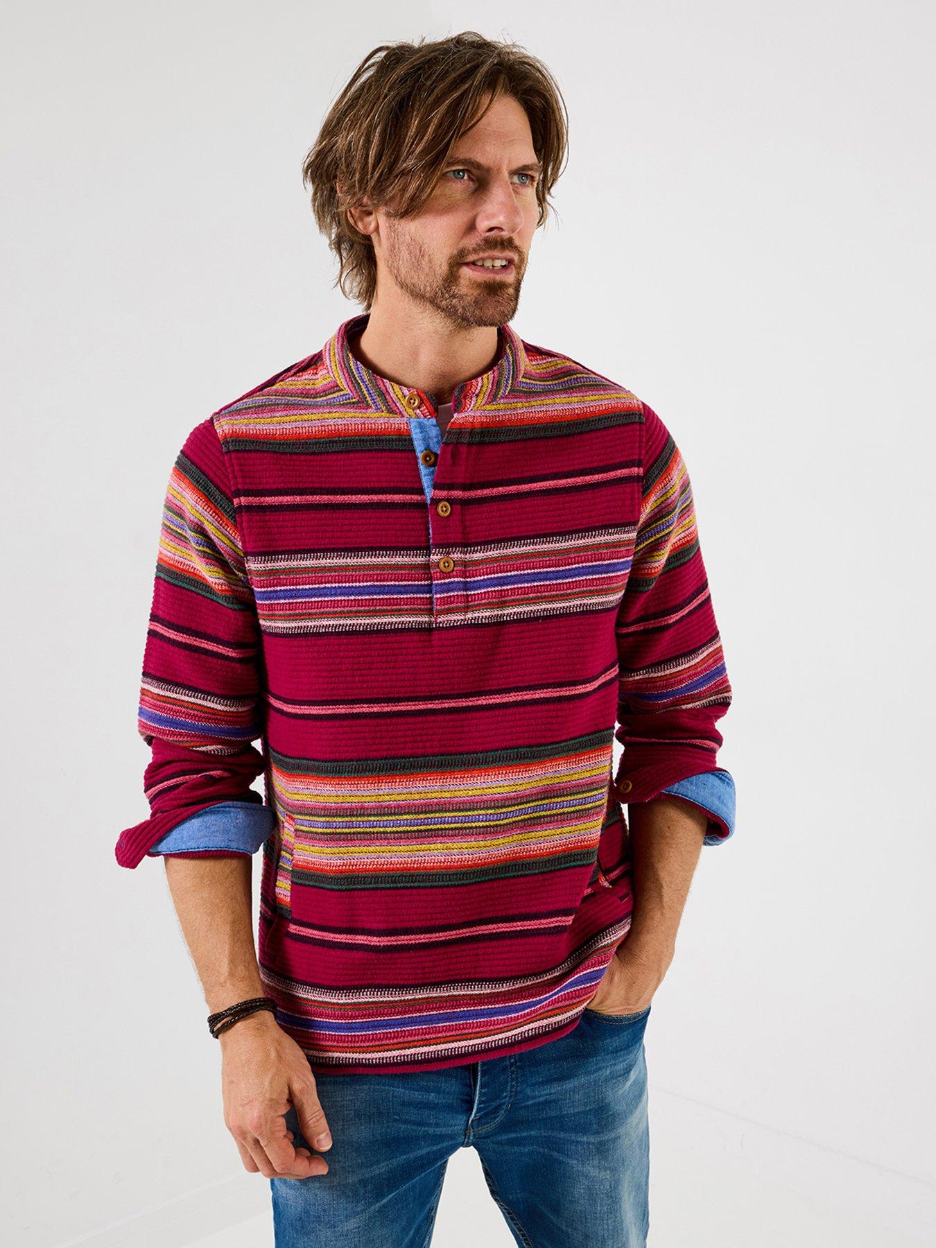 Joe Browns Pop Over Jacquard Stripe Long Sleeve Button Neck Crew Sweat