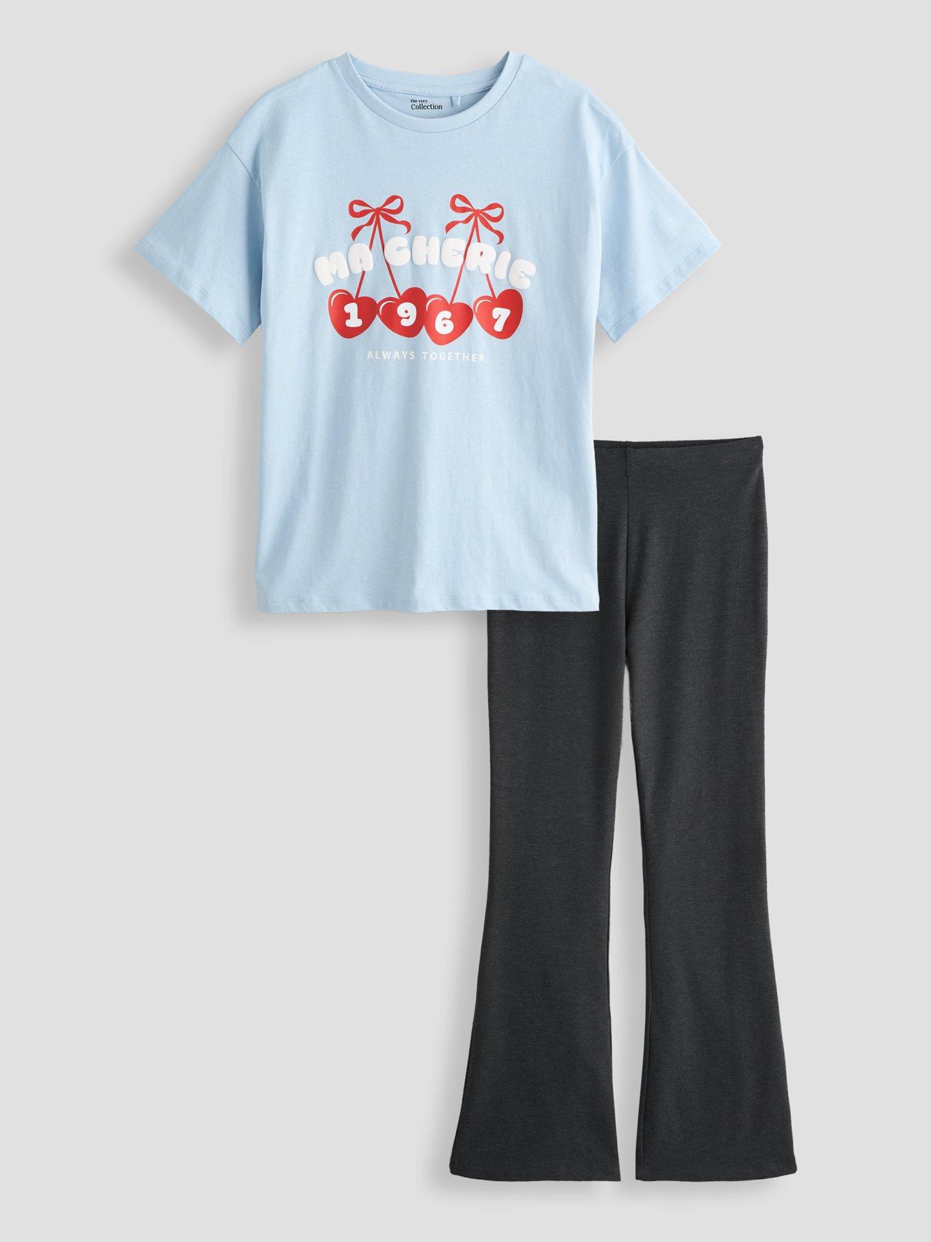 The Very Collection Girls Oversized Short Sleeve T-shirt And Flared Legging Outfit - Blue
