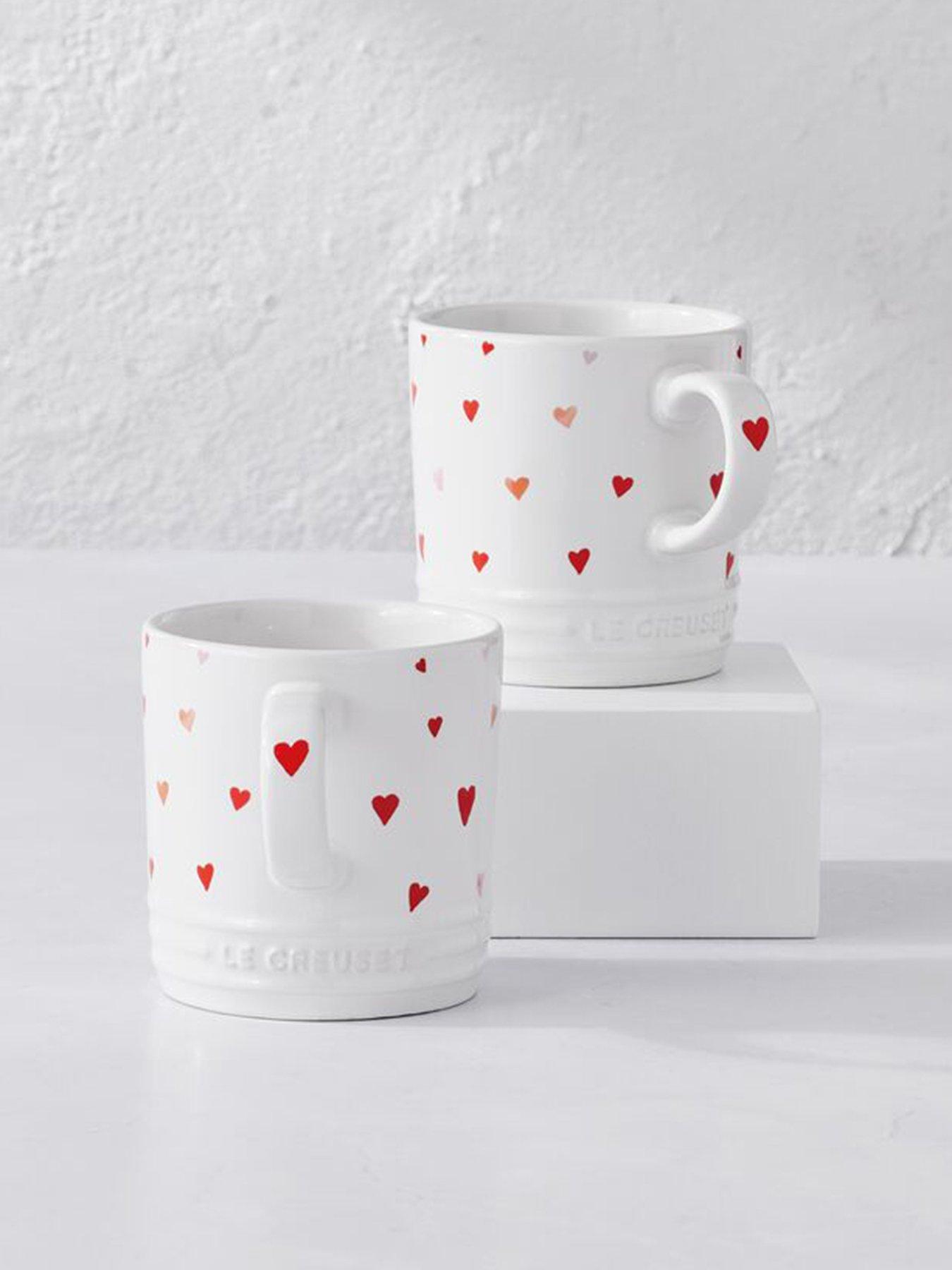 Le Creuset Stoneware Set of 2 350ml Heart Decal Mugs