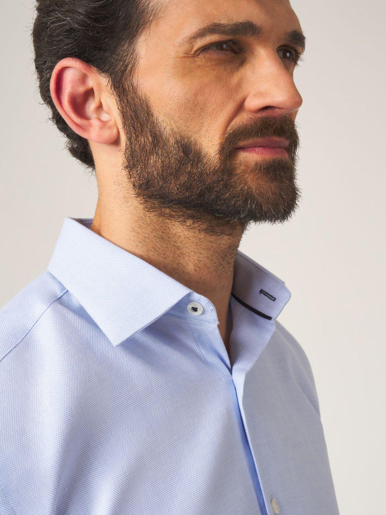 Image 3 of 4 of Skopes Premium Tailored Fit Dobby Long Sleeve Plain Shirt - Blue