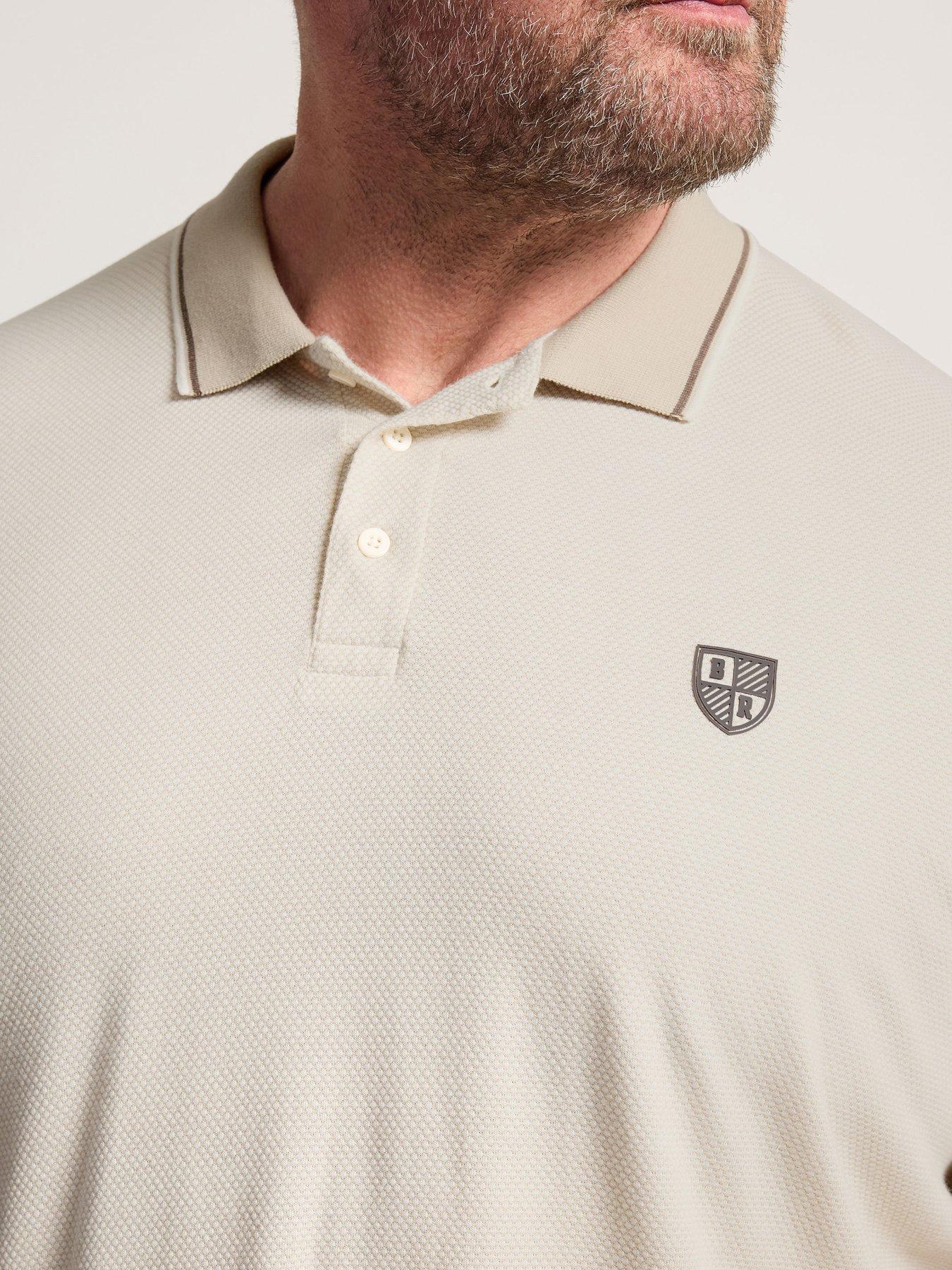 Image 4 of 5 of BadRhino Waffle Texture Polo Shirt - Natural