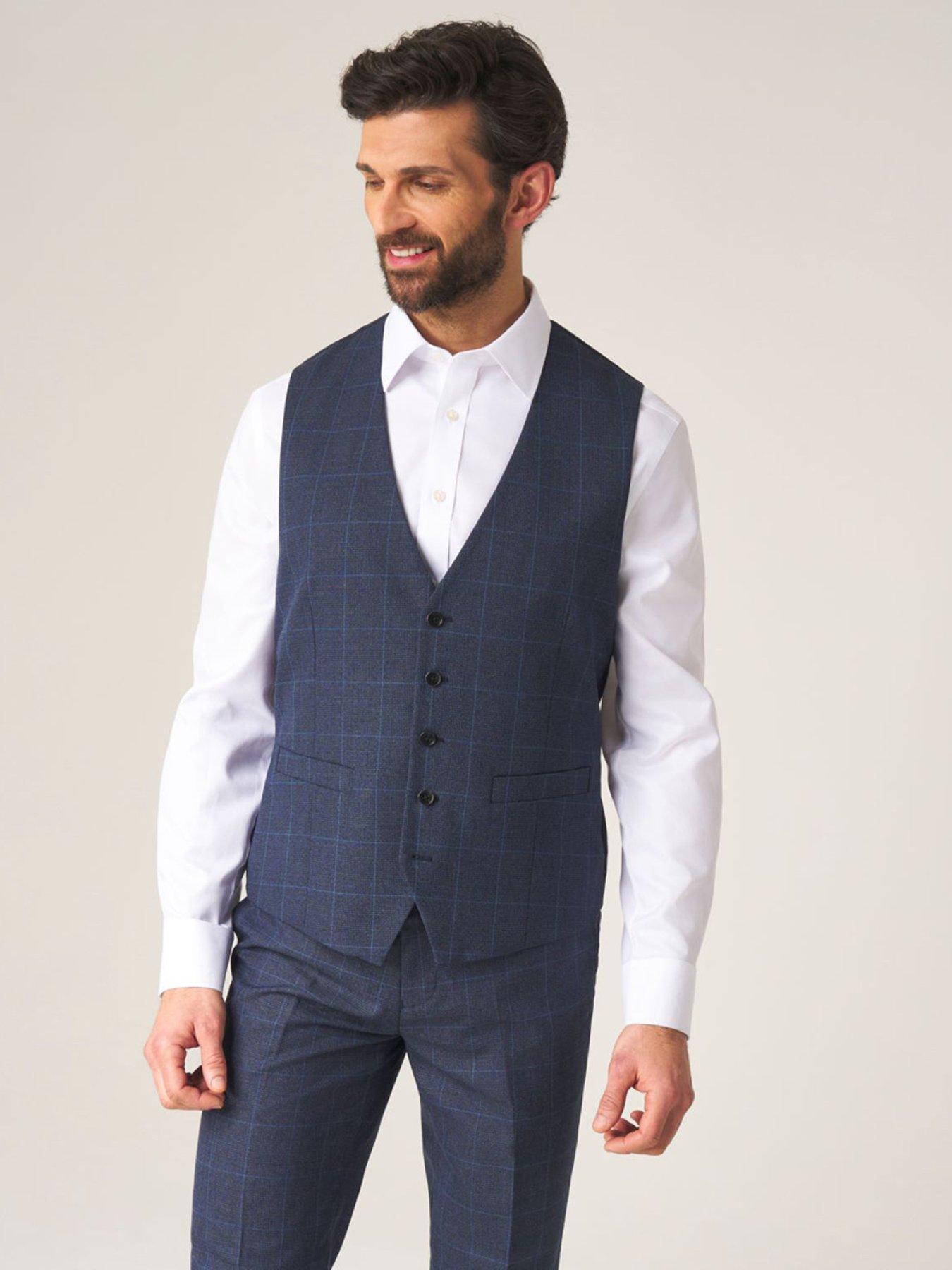 front image of skopes-anello-check-waistcoat-blue