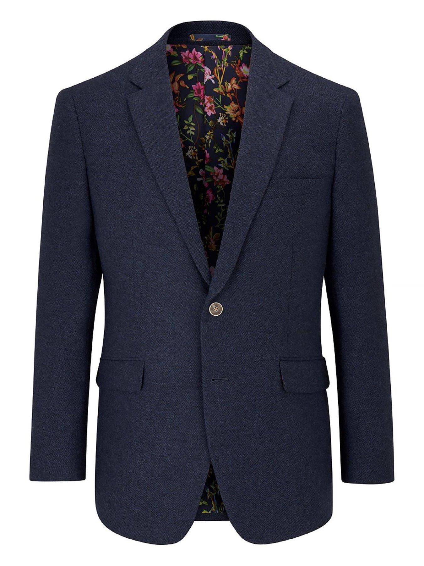  image of skopes-jude-herringbone-tailored-fit-suit-jacket-navy