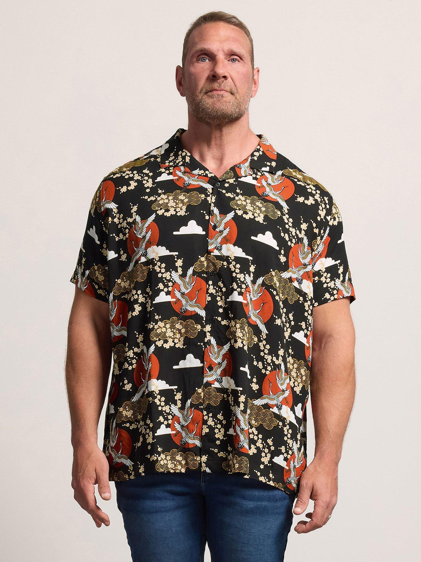 BadRhino Crane Japanese Printed Short Sleeve Shirt - Black
