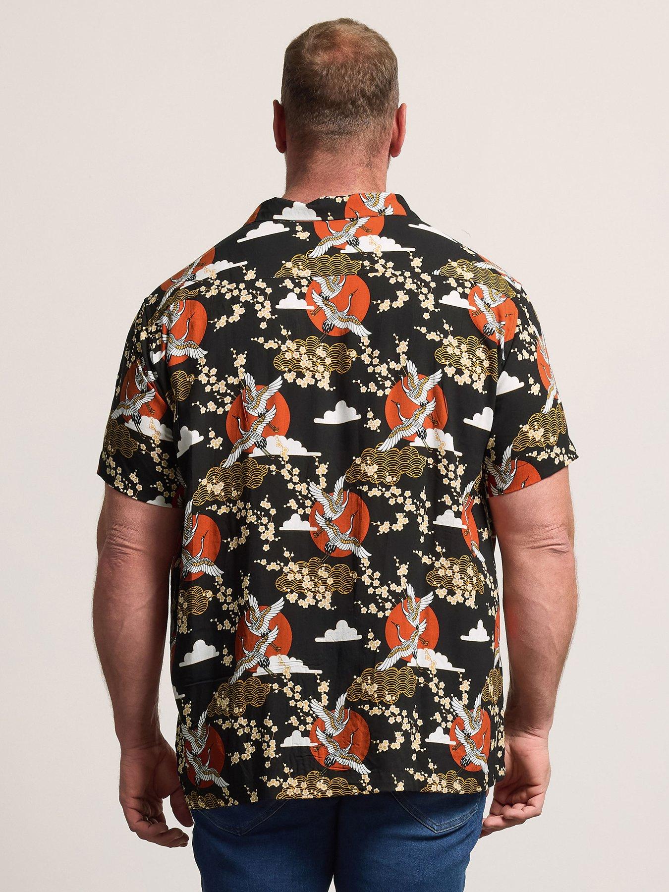 Image 2 of 4 of BadRhino Badrhino Crane Japanese Printed Short Sleeve Shirt