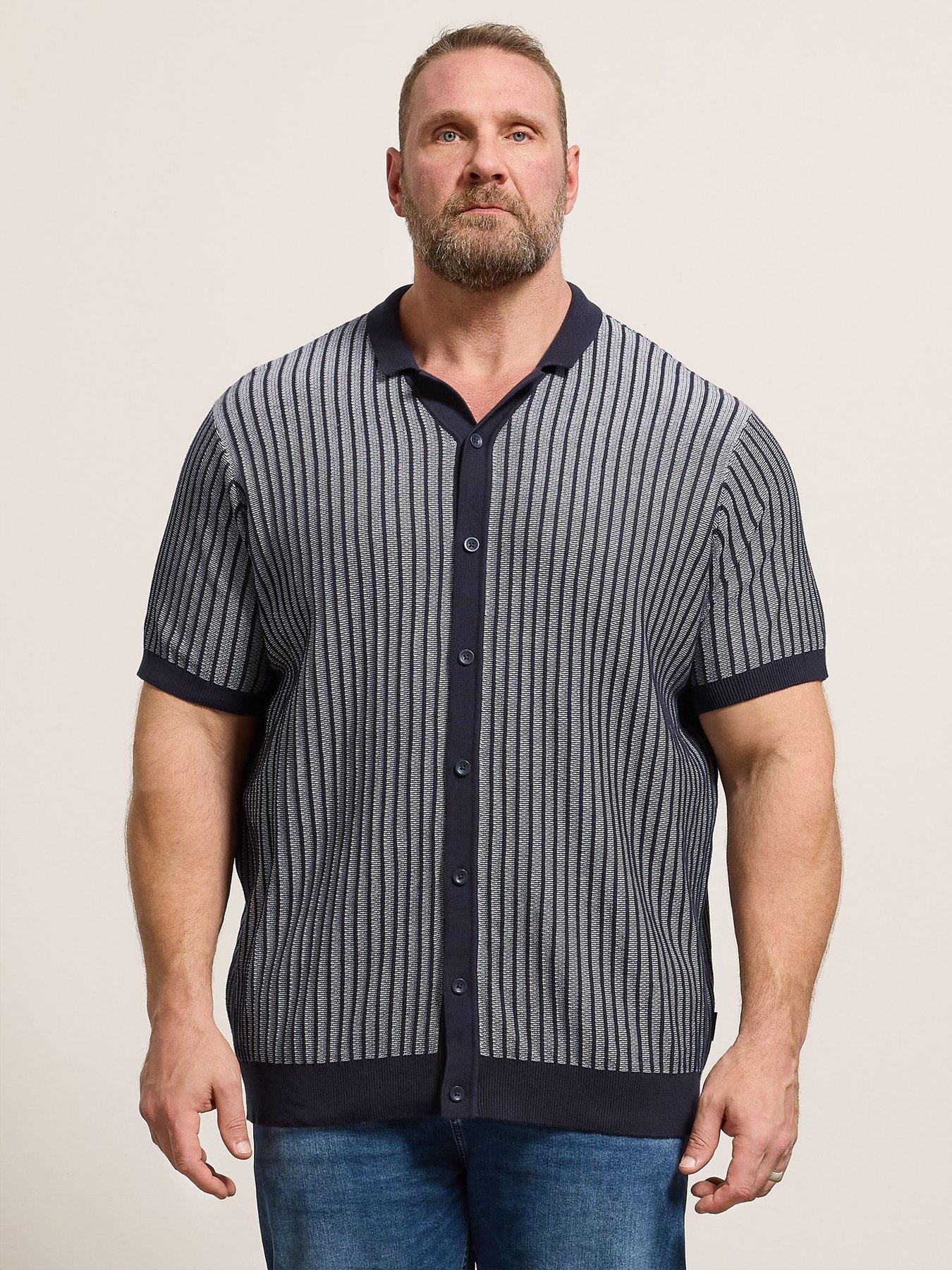 Image 1 of 5 of BadRhino Knitted Fine Stripe Short Sleeve Shirt - Blue