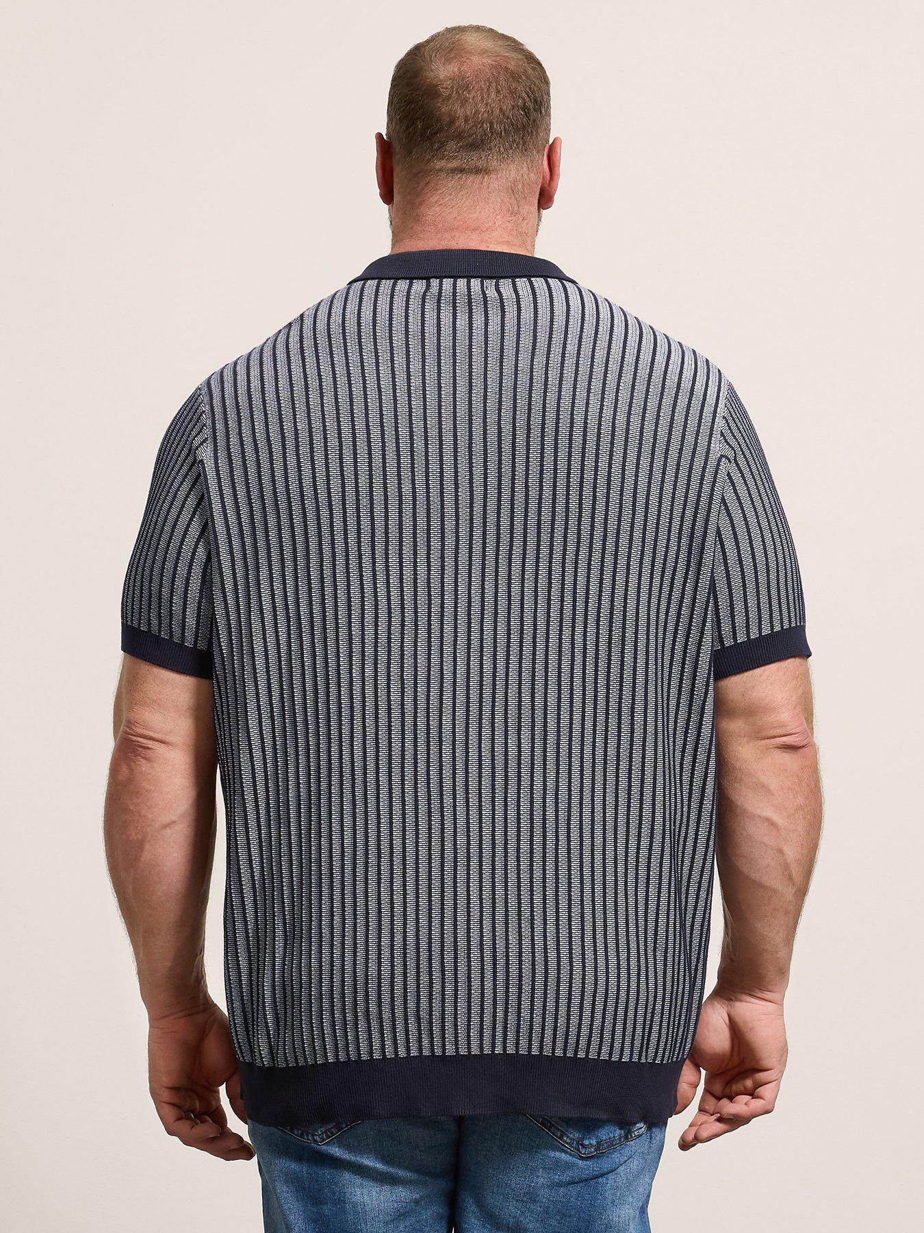 Image 2 of 5 of BadRhino Knitted Fine Stripe Short Sleeve Shirt - Blue