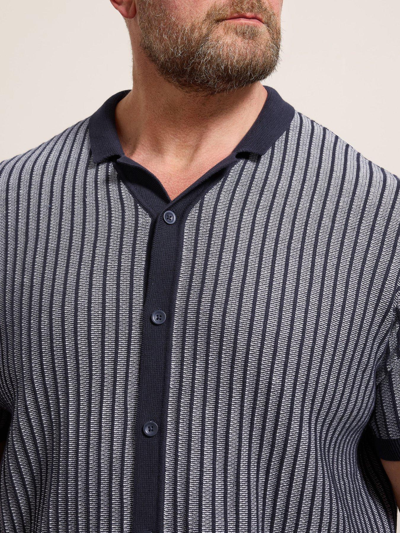 Image 4 of 5 of BadRhino Knitted Fine Stripe Short Sleeve Shirt - Blue