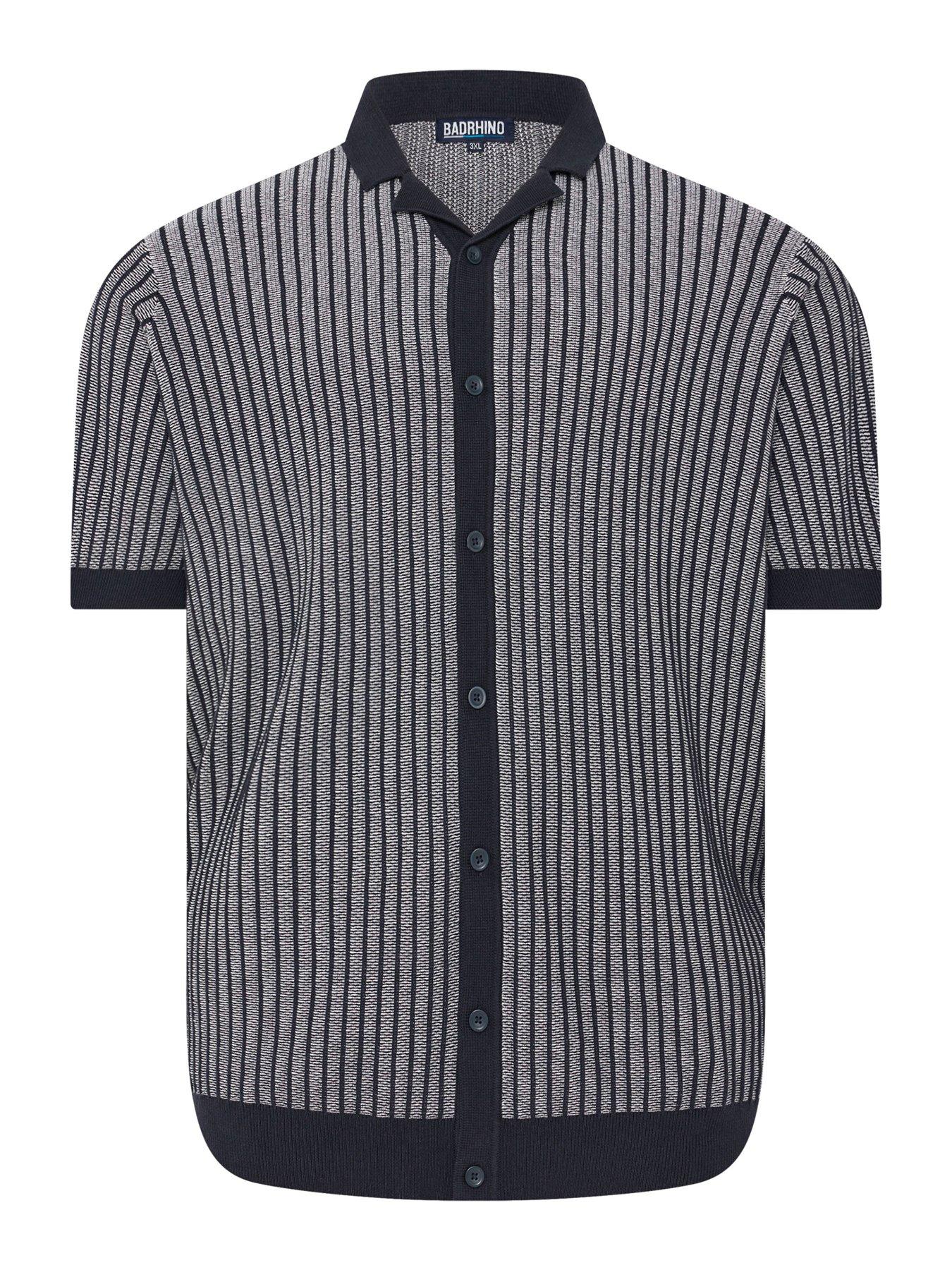 Image 5 of 5 of BadRhino Knitted Fine Stripe Short Sleeve Shirt - Blue