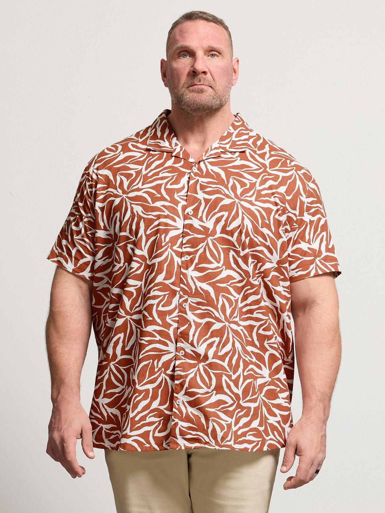 BadRhino Leaf Print Short Sleeve Shirt - Orange