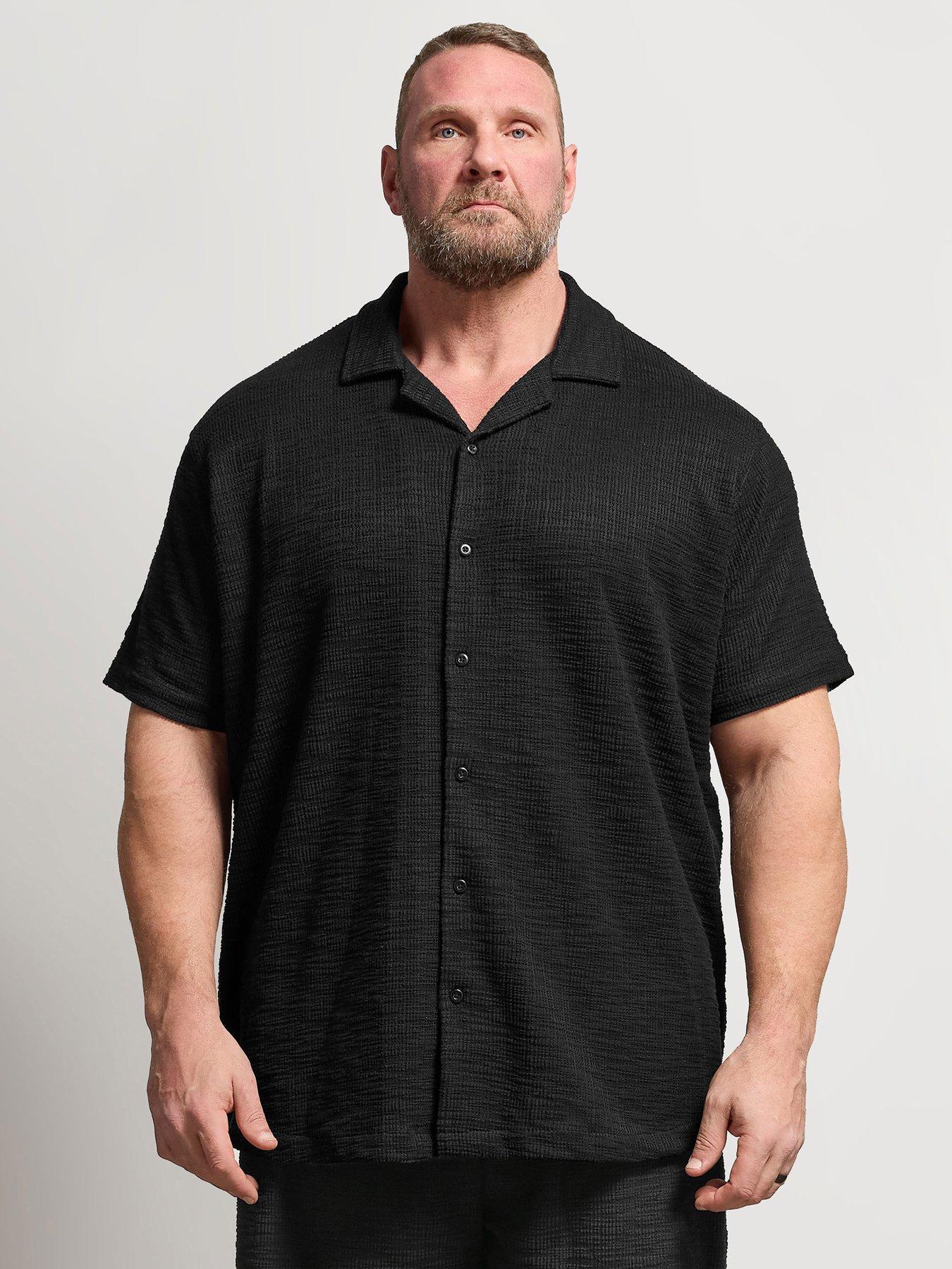 badrhino-textured-short-sleeve-revere-shirt-black
