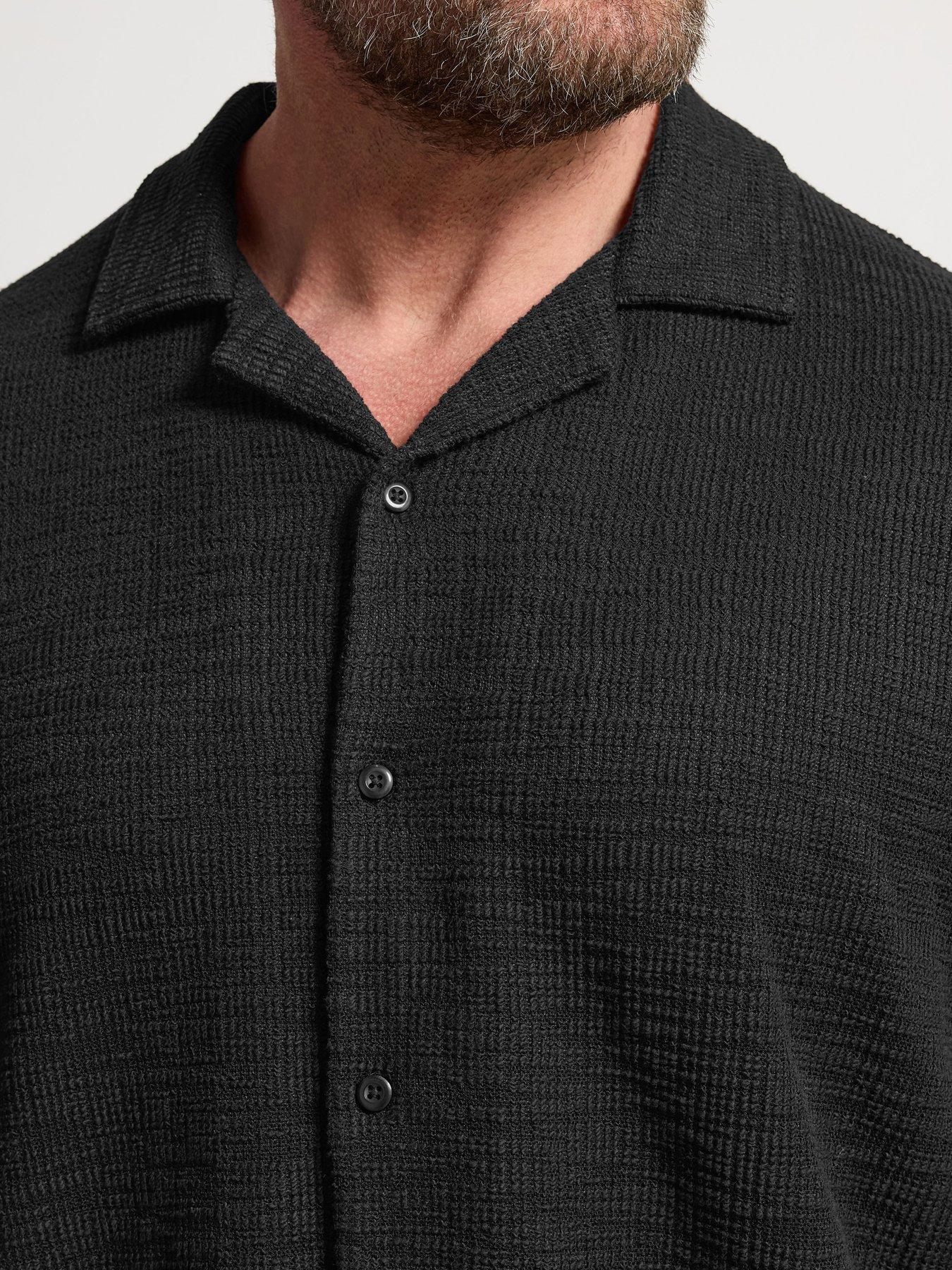 Image 4 of 5 of BadRhino Textured Short Sleeve Revere Shirt - Black